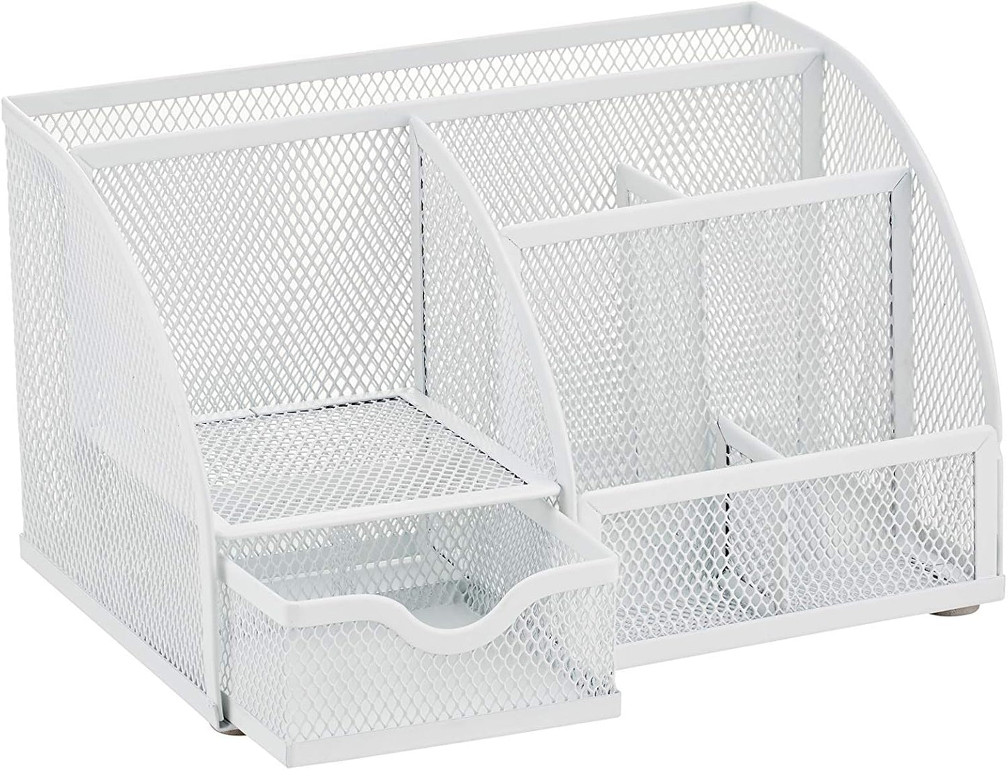 Annova Mesh Desk Organizer Office with 7 Compartments + Drawer/Desk Tidy Candy/Pen Holder/Multifunctional Organizer (White)