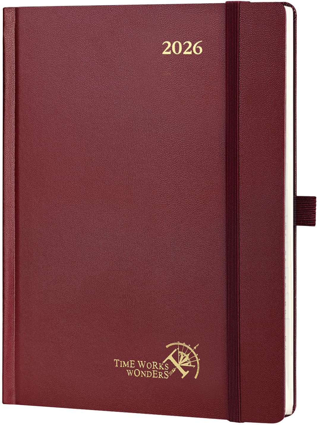 POPRUN 2026 Planner (Medium Size 8.5''x 6.5'' Hardcover) - Daily Weekly and Monthly Calendar Agenda 2026 Appointment Book with Hourly Time Slots, Monthly Tabs, 100 GSM - Burgundy