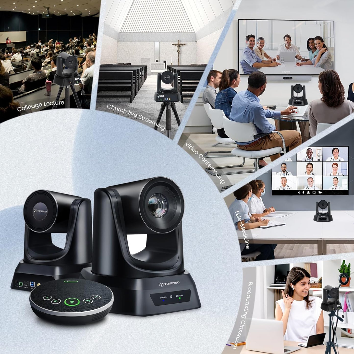 Wireless Conference Room Webcam, Church Live Streaming 20X USB 1080P 60fps PTZ Camera for Worship Services Online Conference, Works with Zoom, Skype OBS Easy to Set Up