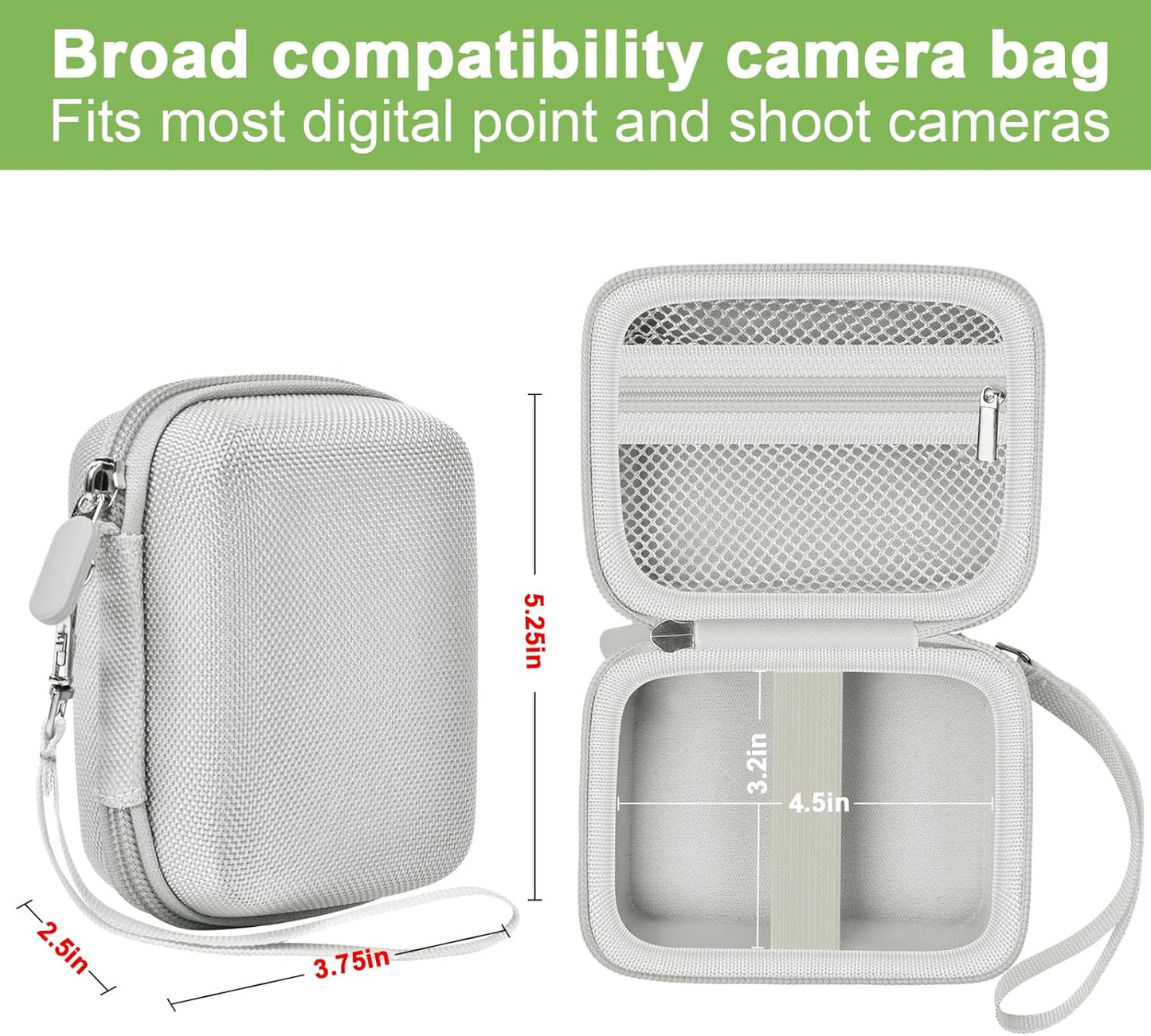 Digital Camera Case Compatible with VAHOIALD FHD 1080P/ for CAMKORY Digital Point and Shoot/for KODAK PIXPRO FZ45-BK 16MP Vlogging/for IWEUKJLO/for Nsoela, Holder for SD Card More- Light Gray