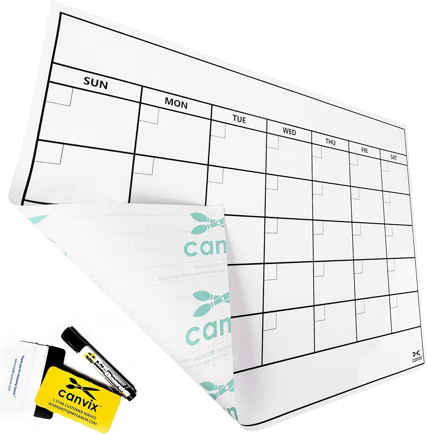 Dry Erase Whiteboard Wall Calendar Decal Sticker – 48 x 36 Inch Large Self-Adhesive, Removable, Residue Free Contact Paper for Kids, Home, and Office – Marker & Eraser Included