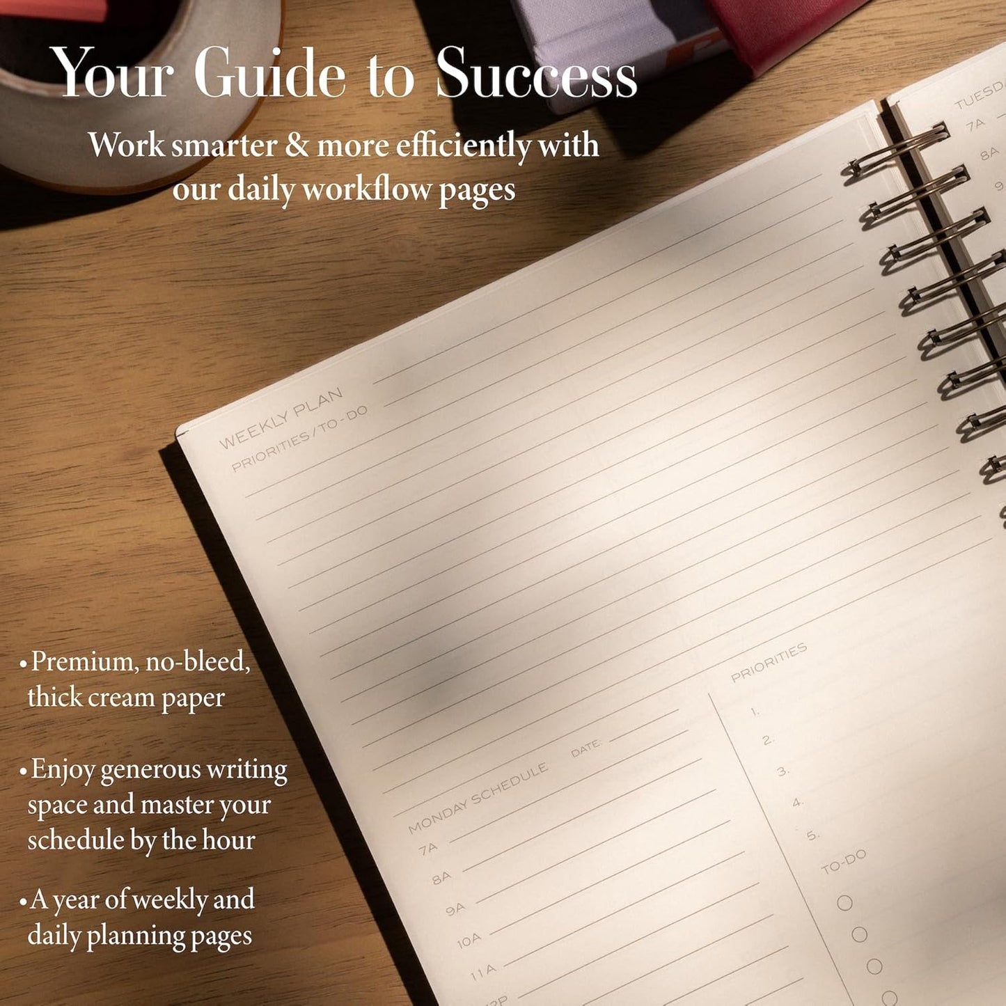 Anecdote Planner 2025 (8.5" x 10") Spiral Yearly Planner - 2025 Planner Weekly and Daily - Features a Library Buckram Cover, Brass and A4 Size Bleed-Resistant Paper - Organize All 52 Weeks. Start Anytime – Blossom