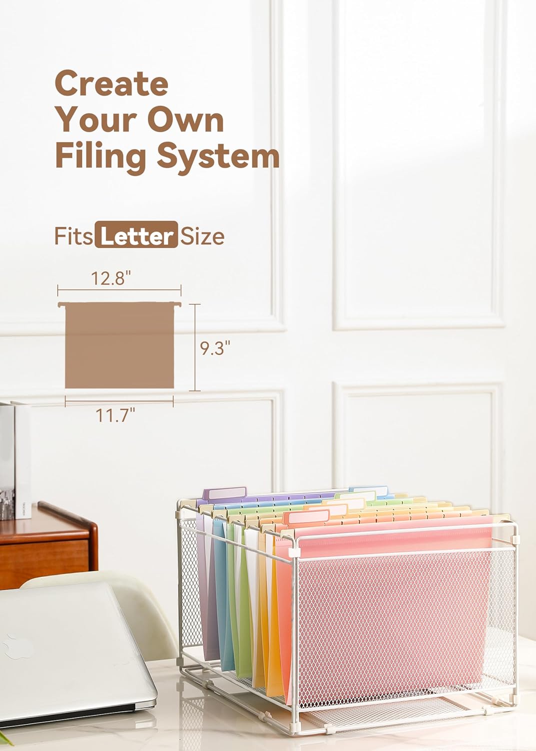 Plastic Hanging File Folders, Letter Size, 12 Pack Pastel Hanging Folders, with Insertable 1/5-Cut Tabs for Filing Cabinets