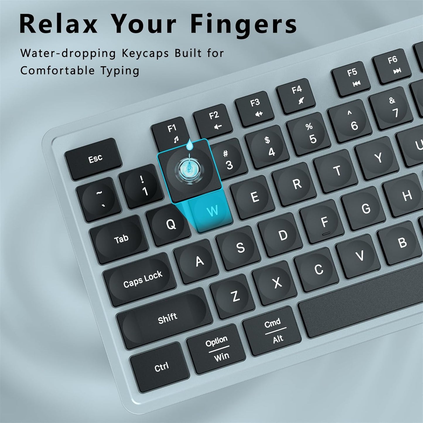 Wireless Keyboard and Mouse Combo, COVEVA 2.4GHz Wireless Keyboard Mouse with USB Receiver, Water-Dropping Keycaps, 104 Keys Full Size with Number Pad for PC Laptop Computer Desktop(Black Gray)