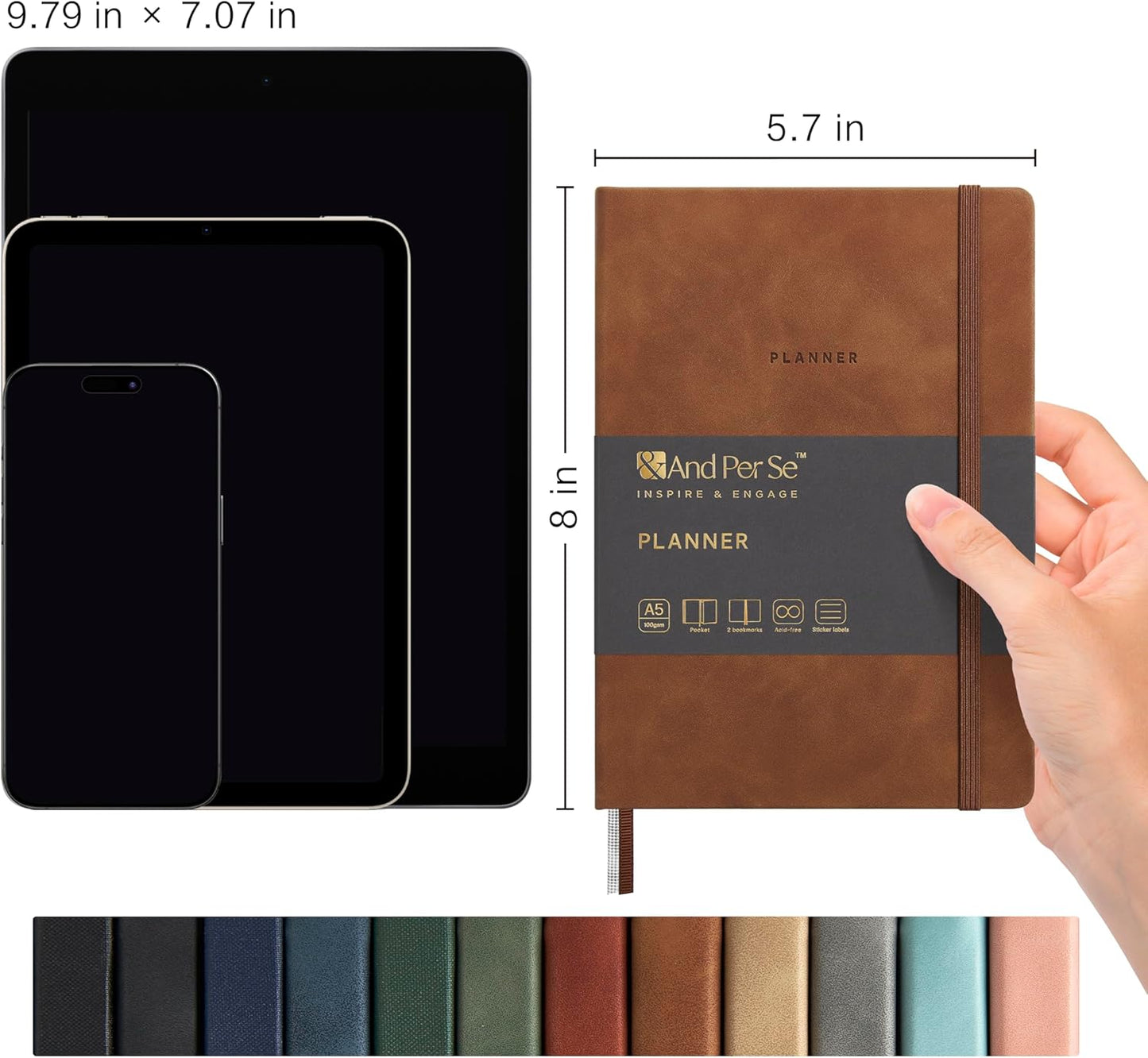 And Per Se Undated Academic Planner, A5 Weekly Calendar Planner, 72 Weeks Hardcover to Track Goals, Teacher Student Planning Book with Monthly Tab Stickers & Back Pocket (Brown)