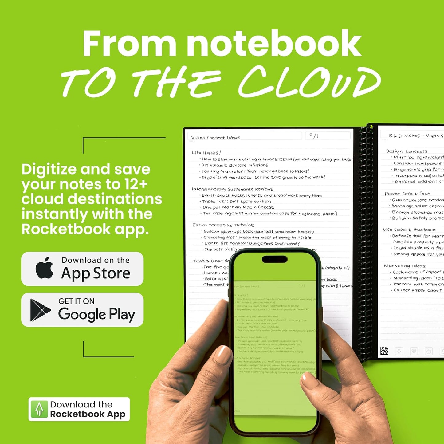 Rocketbook New Core Reusable Spiral Notebook, Executive Size 6x8.8, Green - Lined Pages, App-Connected, Erasable, Durable Cover, Ideal for School, Work, and Creative Projects
