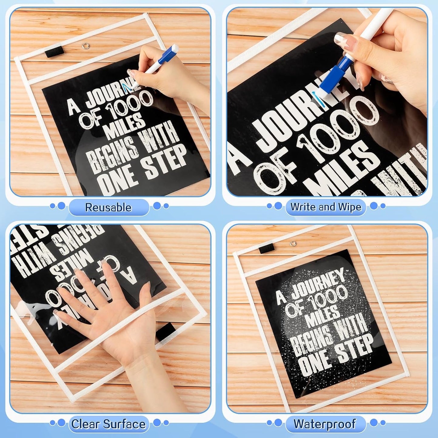 Seajan 120 Pcs Clear Dry Erase Pockets Plastic Sleeves for Paper 14 x 10 Inch Reusable Document Holder Shop Ticket Holders Dry Erase Pocket Organizer Teacher Supplies for Classroom (Black, White)