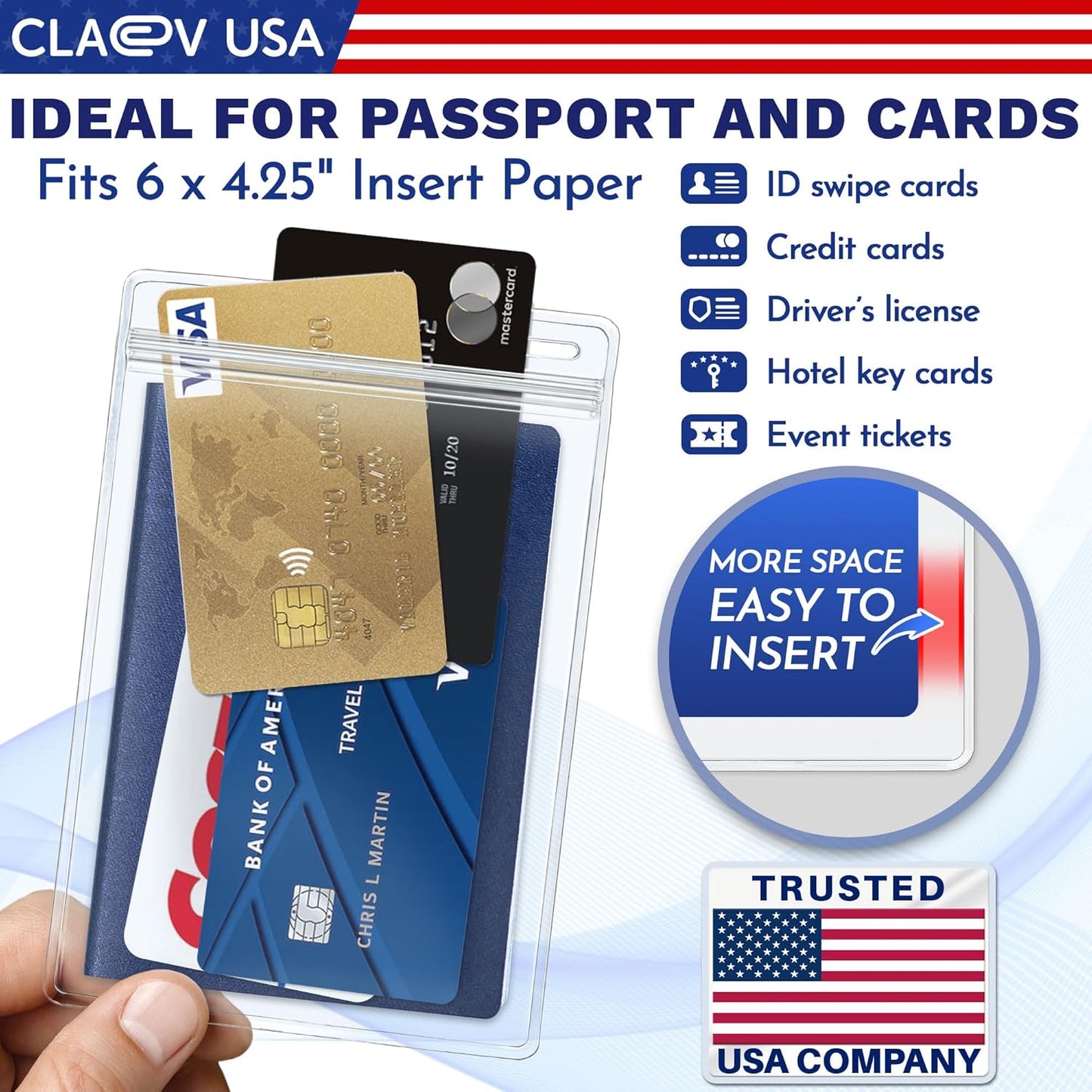 Claev Fast Seal Vertical 4x6 Passport & Card Holders (4x6 Extra Large (XXL), 250 Pack), Clear Waterproof ID Plastic Name Card Badge Holders for Travel, Conferences, Conventions