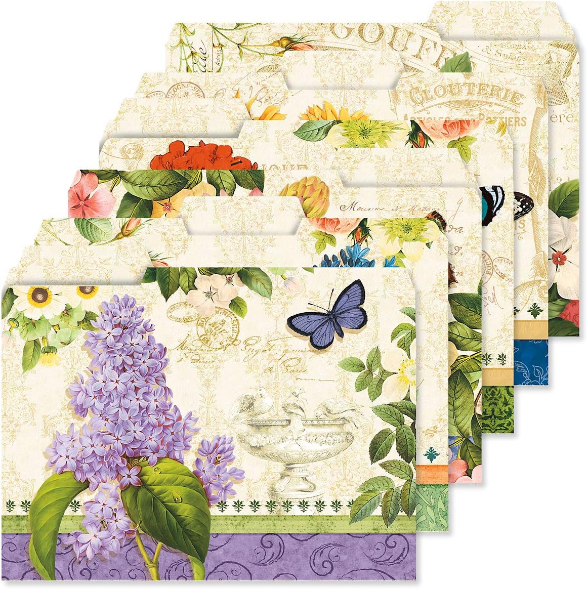 Current Grande Fleur File Folders Value Pack - Bulk Set of 24, 6 Pretty Decorative Designs, 1/3 Cut Tabs, Heavy-Duty Paper Stock, Office Supplies for Home & Work, 9-½” x 11-¾” Letter Size