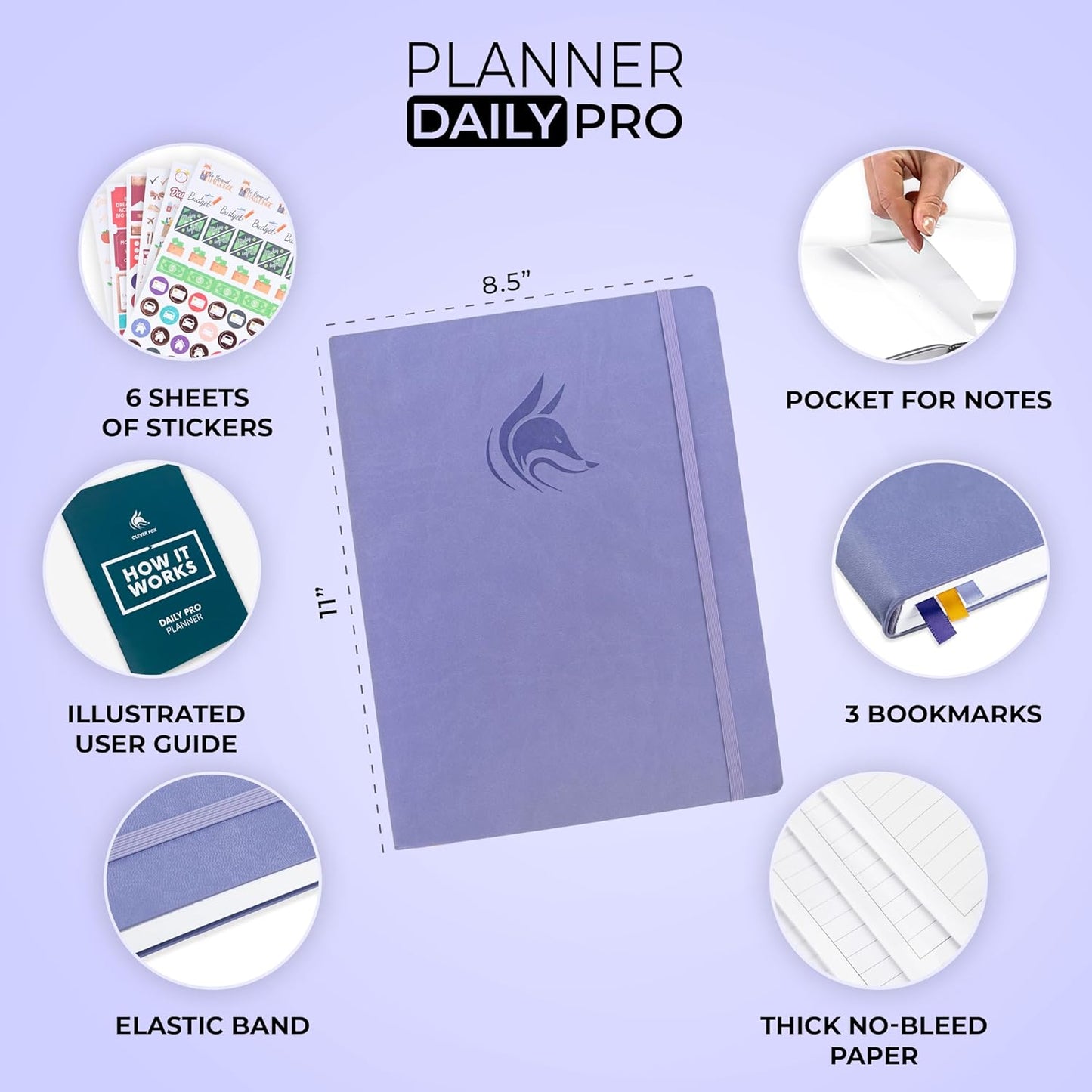 Clever Fox Planner Daily PRO - 8.5 x 11" A4 Size Daily Life Planner and Gratitude Journal to Increase Productivity, Time Management and Hit Your Goals - Undated - Lasts 3 Months (Lavender)