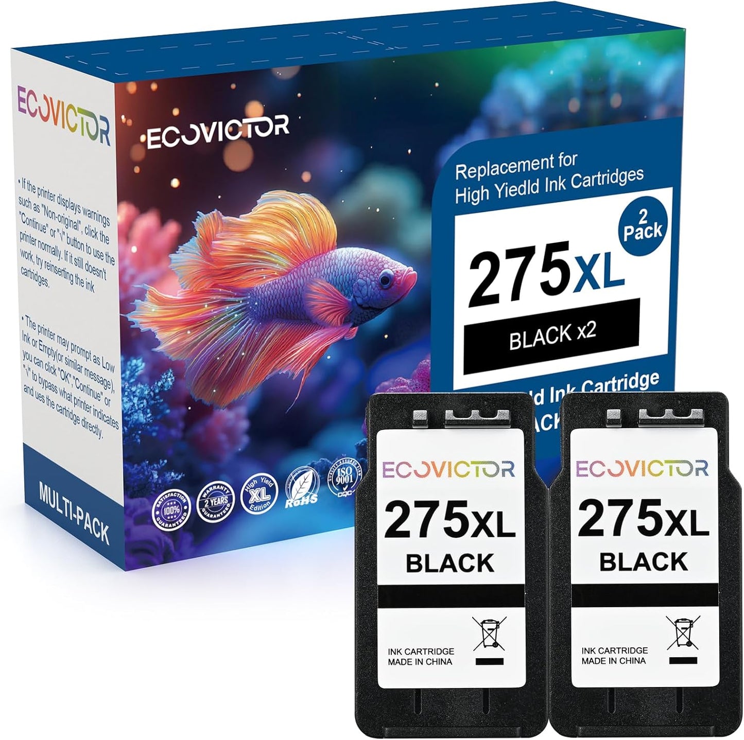 EcoVictor Remanufactured PG-275 Black Ink Cartridge Replacement for Canon 275XL PG275 Cannon PG-275XL PG275XL Black 2 Pack Ink for PIXMA TR4720 TR4700 TR4722 TS3522 TS3722 TS3500 TS3520 TS3700 Printer