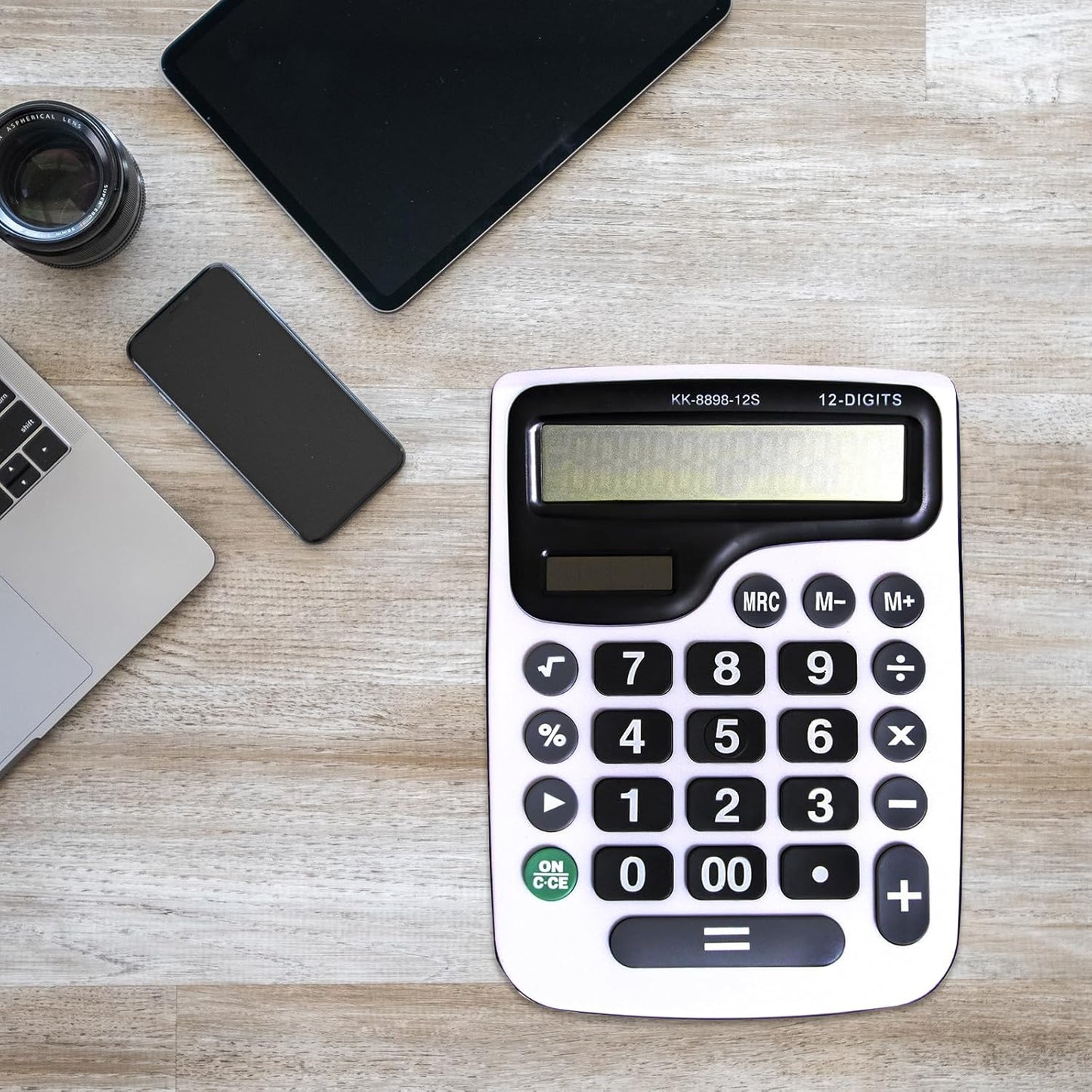 12 Digit Desktop Calculator with Large LCD Display and Sensitive Button, Dual Solar Power and Battery, Standard Function for Office (YE8898)