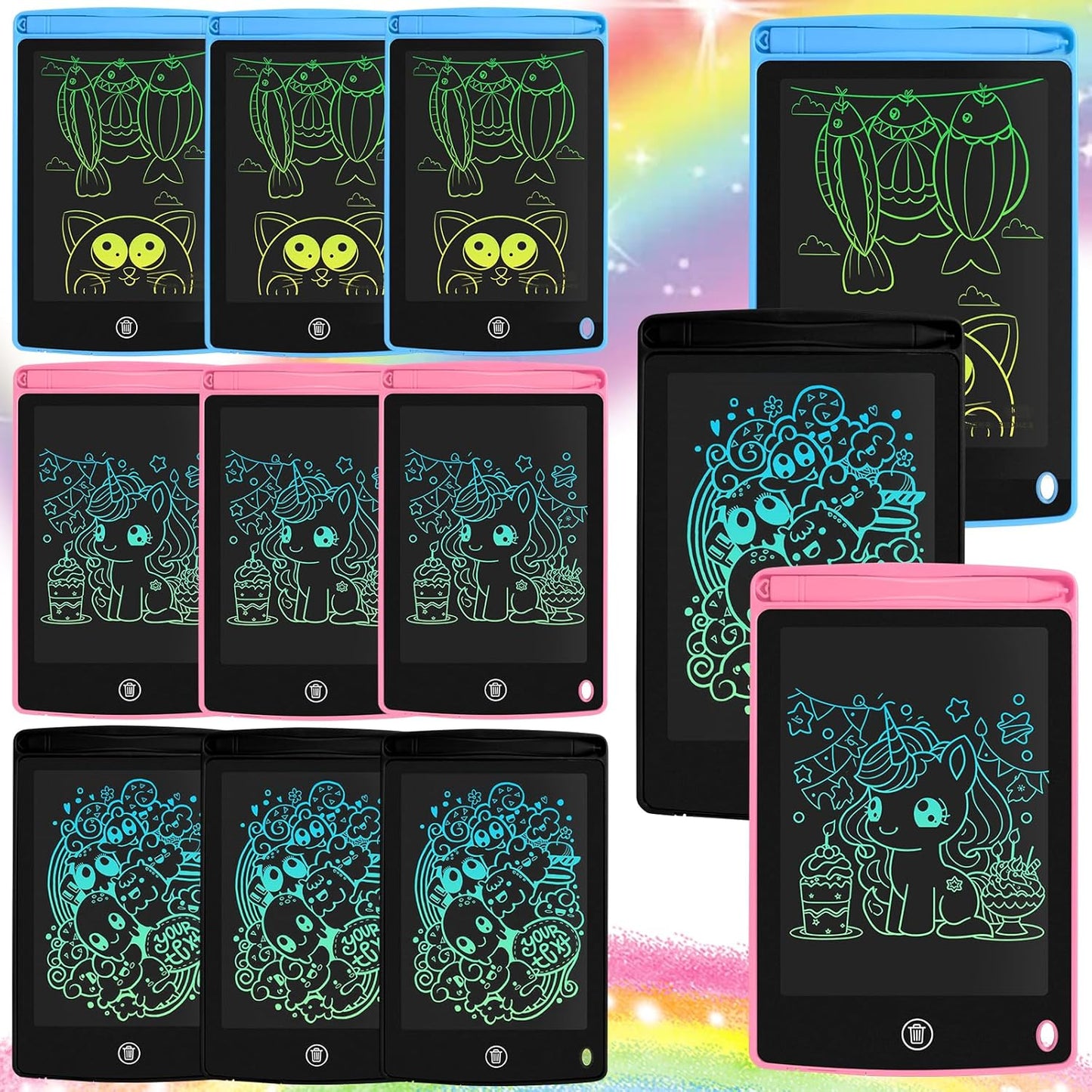 12 Pack LCD Writing Tablet for Kids 6.5 inch, Colorful Drawing Board with One-Click Erase, Lock, and Stylus, No Blue-ray Screen, Drawing Pad Toy for Ages 3-12 Boys and Girls Gifts (Pink, Blue, Black)