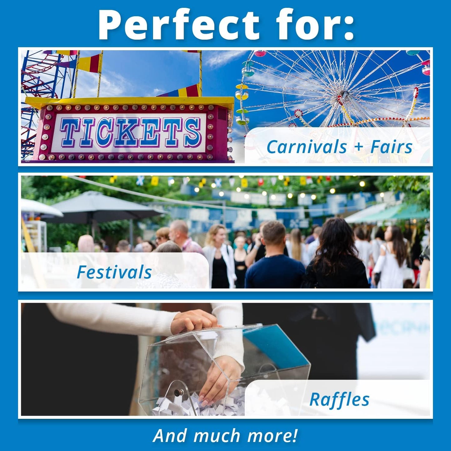 INDIANA TICKET CO. 1,000 White Raffle Tickets Double Roll, Premium Quality 50/50 Raffle Tickets, Tickets for Events, Carnivals, Door Prizes, Drinks and More