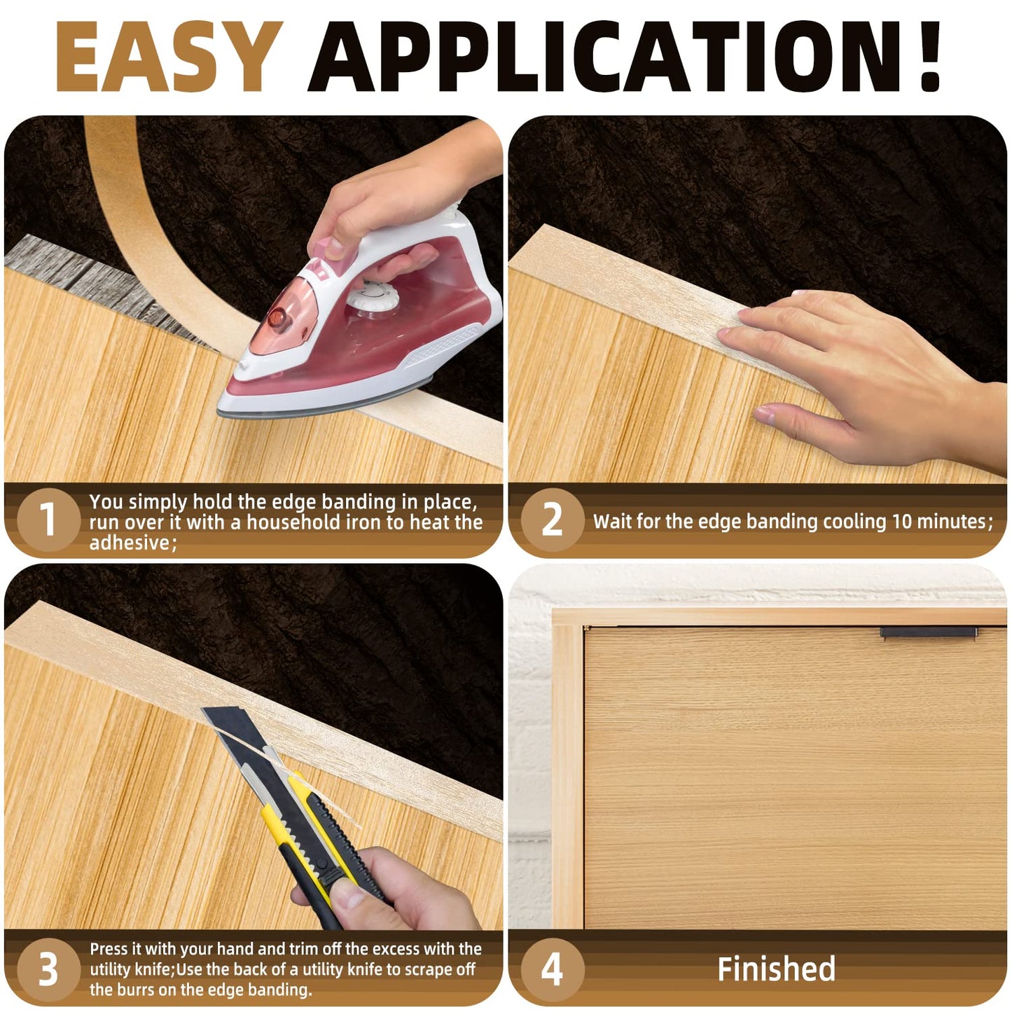 GSCIT Club Birch Edge Banding, 3/4 inch x 100ft roll of Veneer Edge Banding - Pre-glued Flexible, Real Wood Tape for Cabinet Repair & Furniture Restoration