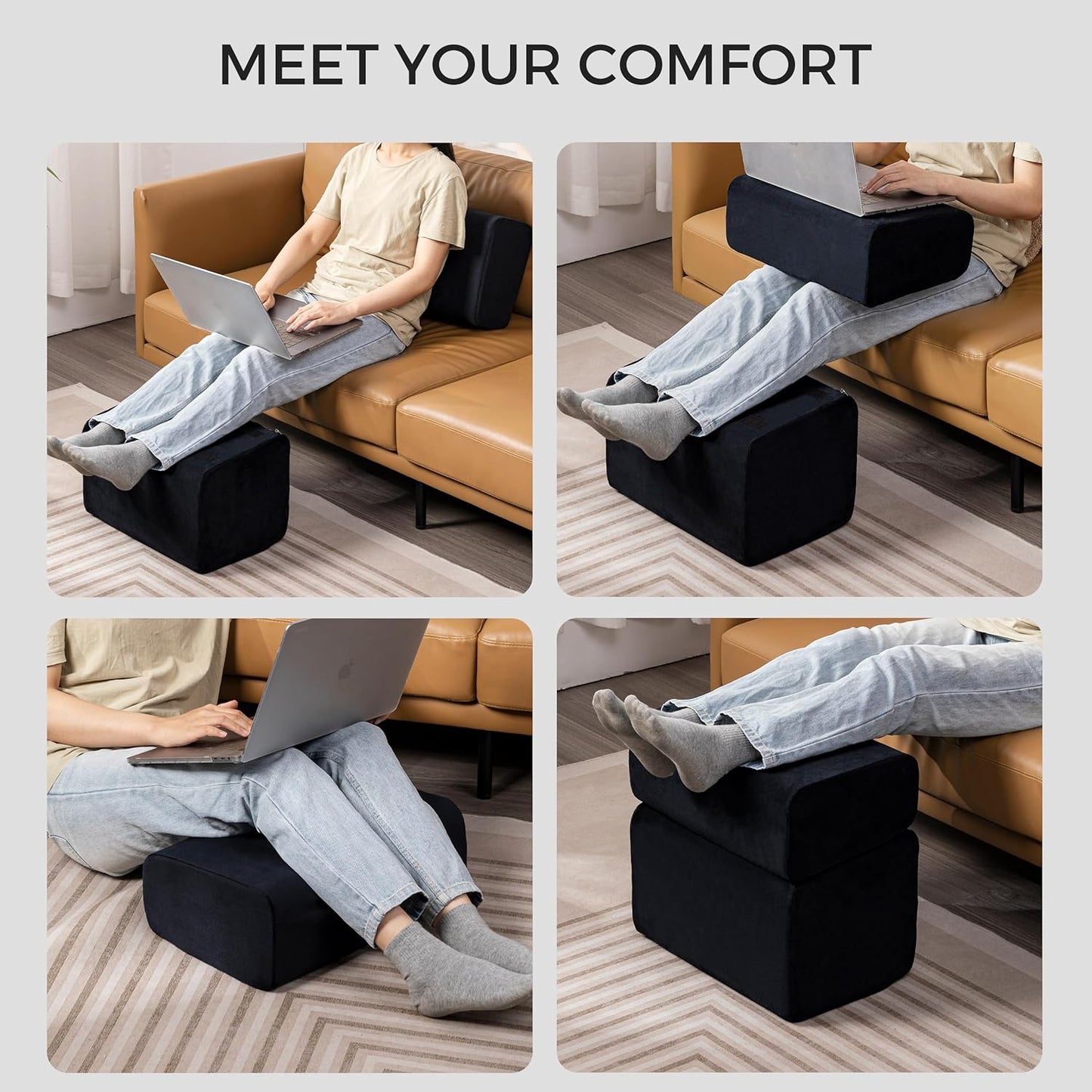 Ganondorf Foot Rest for Under Desk at Work Adjustable Foot Rest Under Desk Ergonomic Foot Stools for Under Office Desk Leg Pillow for Underdesk Footrest with Washable Cover, Black