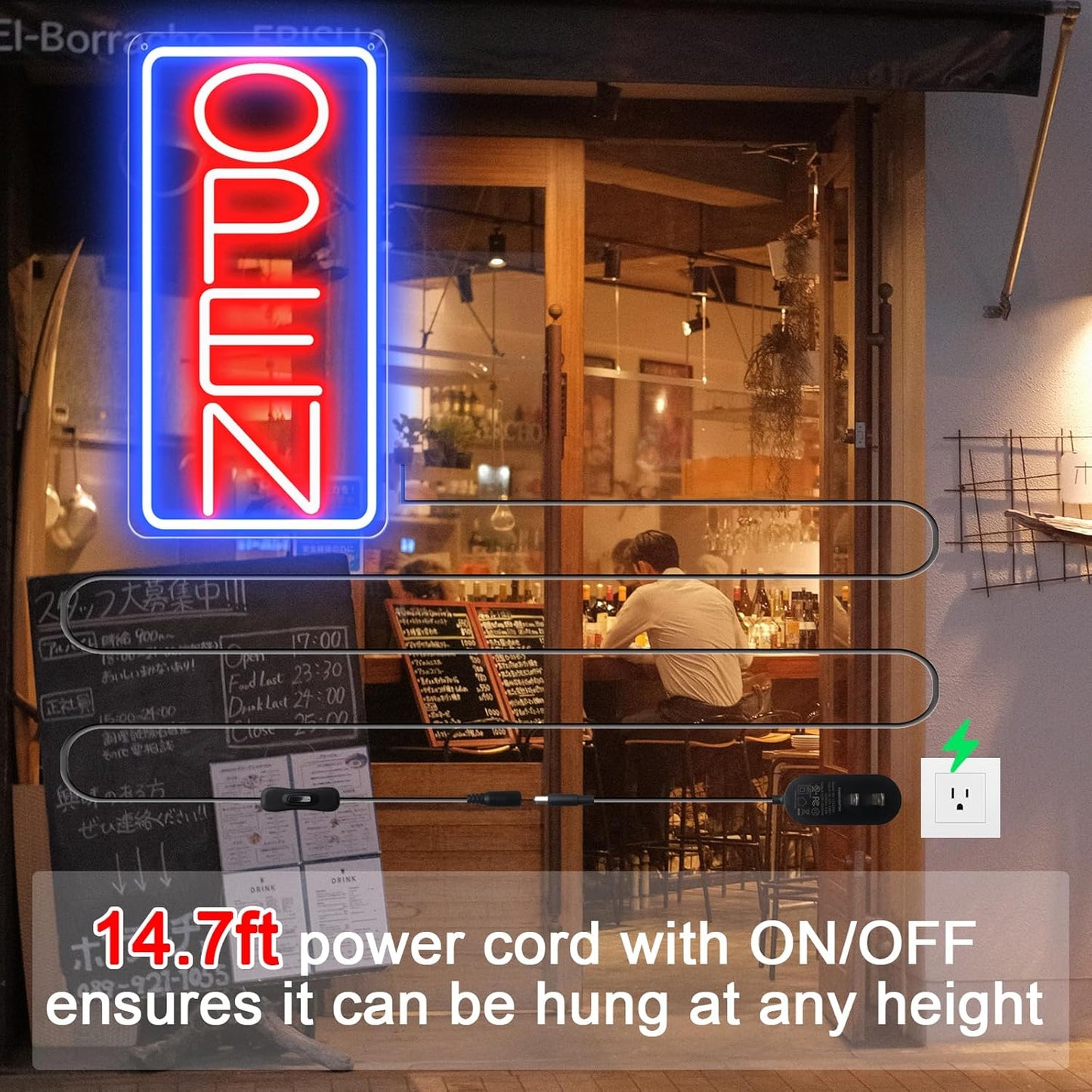 22" X 11" Led Neon Open Signs for Business, Large Open Signs, Plug In Electric Light Up with ON/OFF Switch, Ultra Bright Open Sign for Bar Salon Coffee Stores Club Hotel (Vertical)