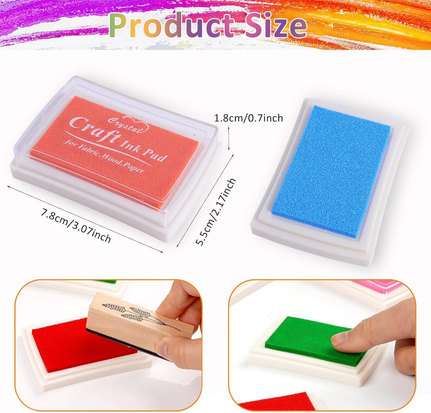 15Pcs Colors Ink Pads for Stamping Washable Fingerprint Ink Pad for Crafting Card DIY Making Scrapbooks Wood Fabric