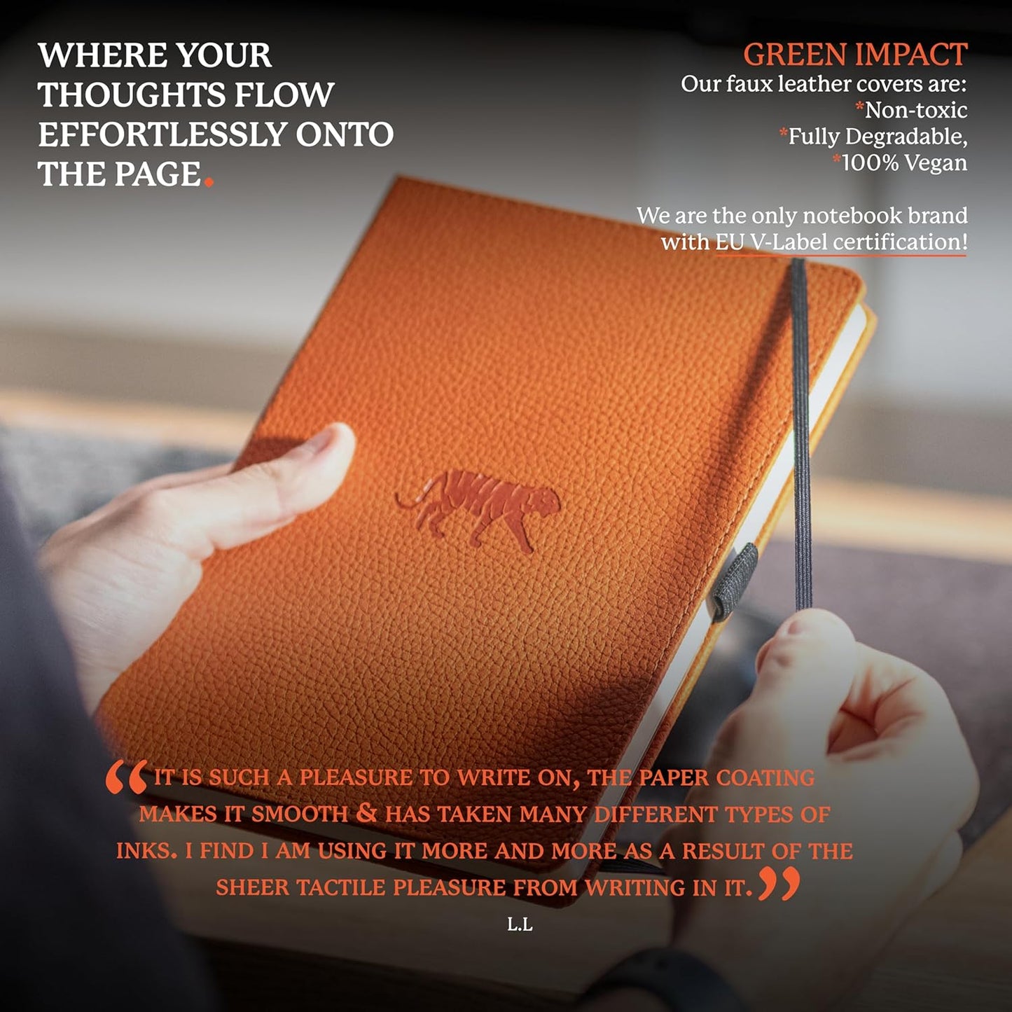 Dingbats* Wildlife Grid Writing Journal Notebook A5 - Vegan Leather Hardcover - Ideal for Work, Travel - Pocket, Elastic Closure, & Bookmark