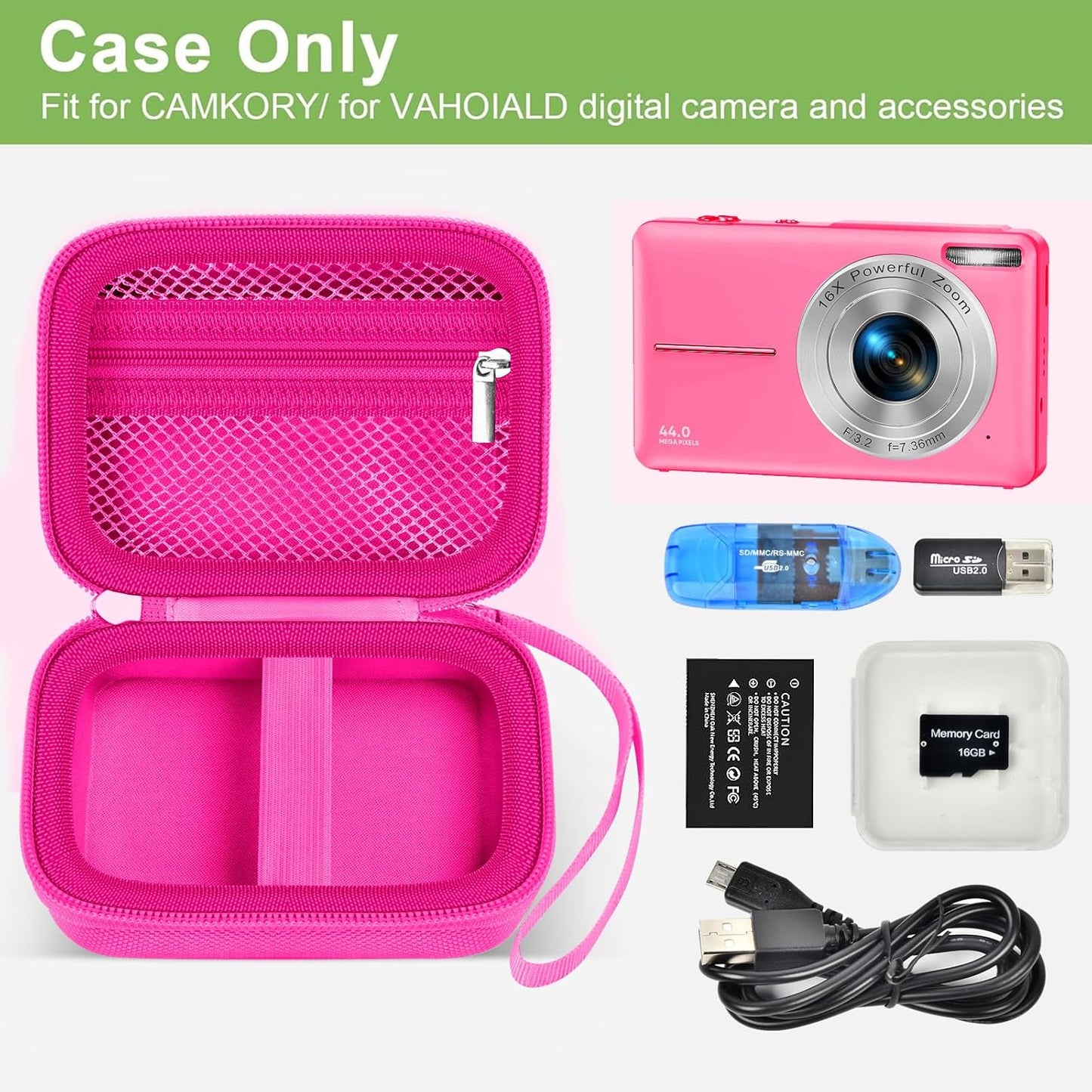 Digital Camera Case Compatible with VAHOIALD FHD 1080P/ for CAMKORY Digital Point and Shoot/for KODAK PIXPRO FZ45-BK 16MP Vlogging/for IWEUKJLO/for Nsoela, Holder for SD Card More- (Box Only)
