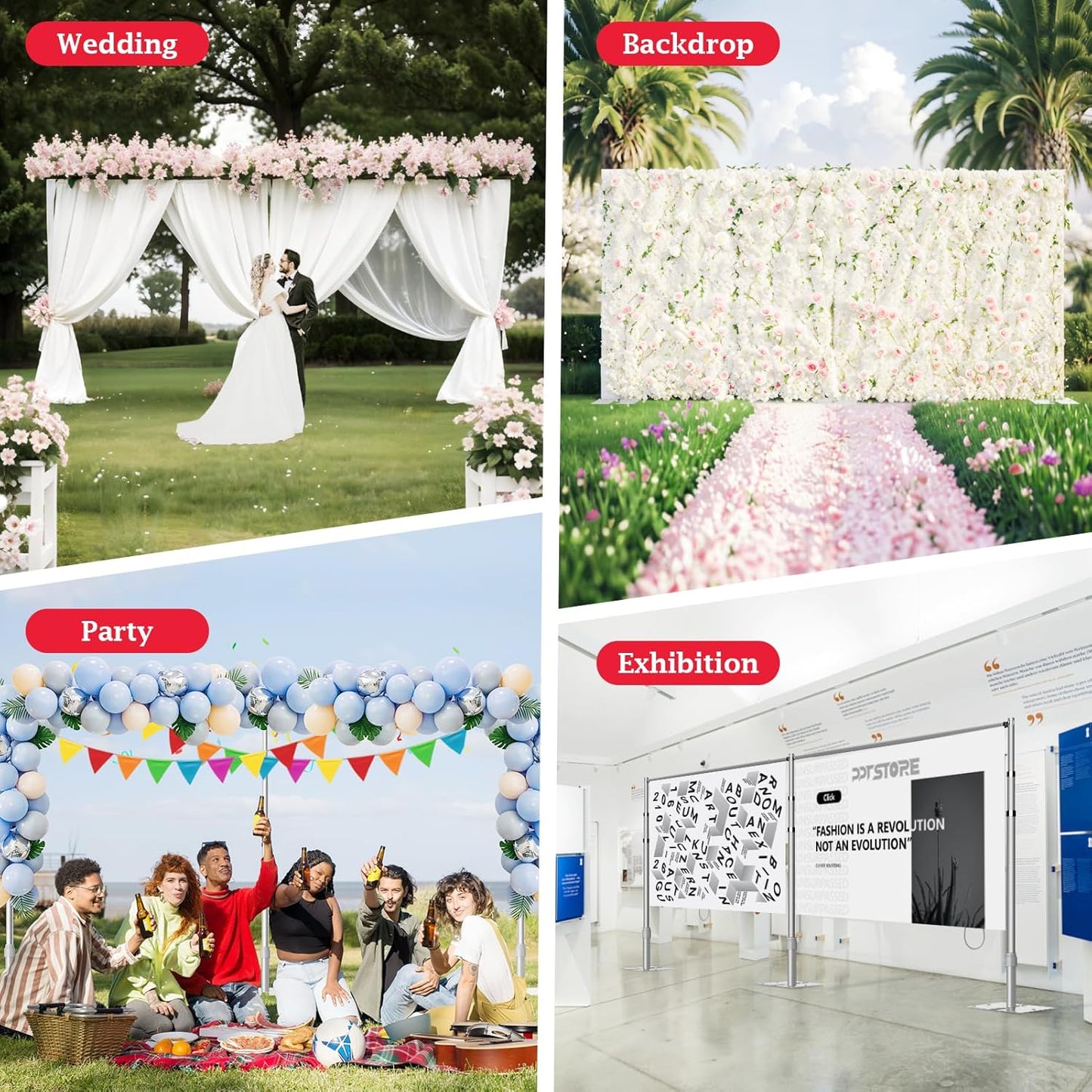 EMART Backdrop Stand Heavy Duty 8.9ftx20ft, Adjustable Pipe and Drape Photo Background Support Kit, Metal Frame with Flat Base for Wedding Birthday Party Banquet Decorations