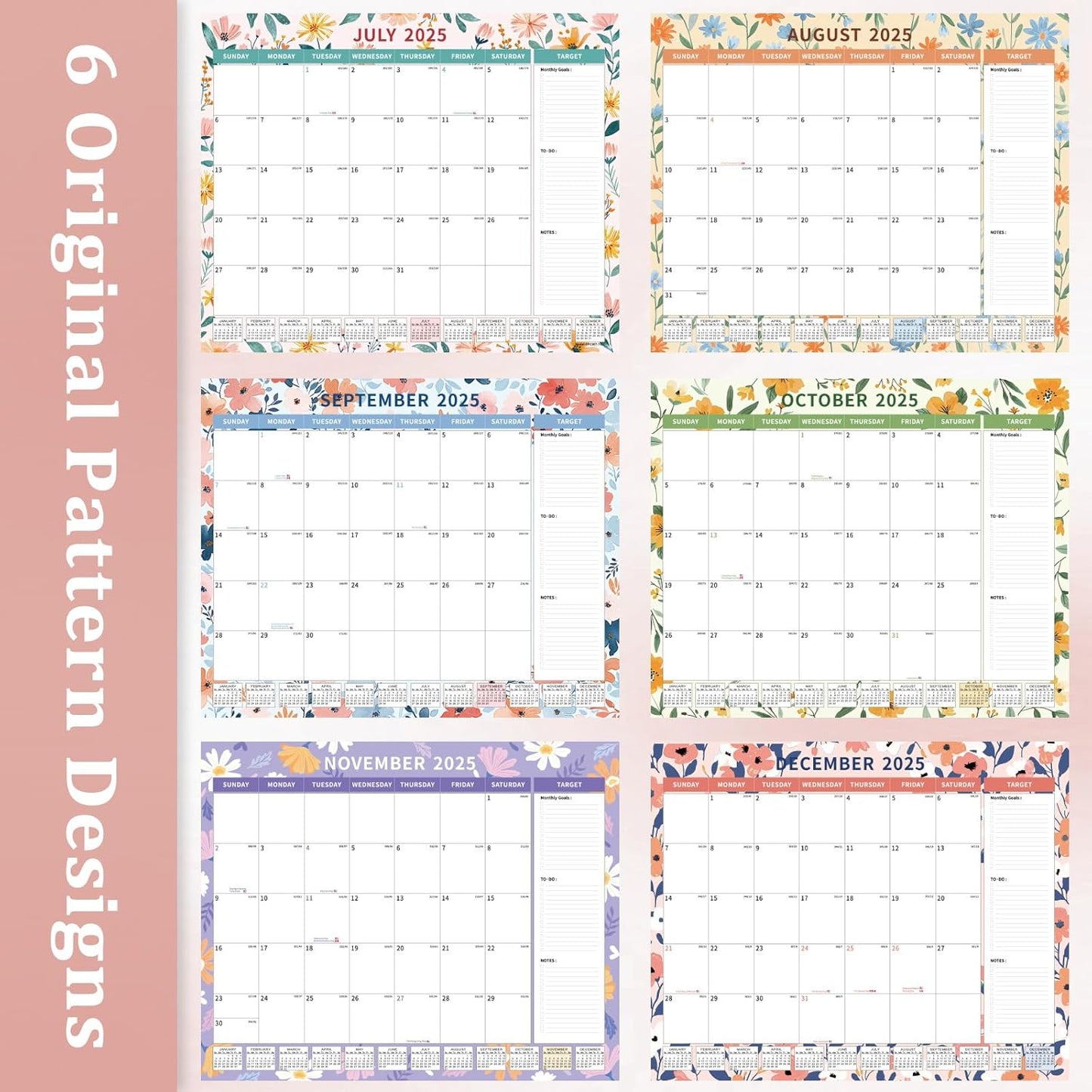 Ospelelf Desk Calendar 2025-2026 Large 22"x17" Monthly Family Planner Pad with Protective Cover 18 Months July 2025 to December 2026 Ditsy Floral