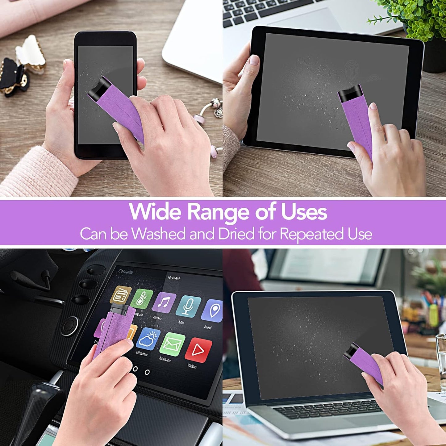 2 Pcs Fingerprint Proof Screen Cleaner,3 in 1Touchscreen Mist Cleaner Spray Wipe Cleaner Fingerprint-Proof Soft Fiber Flannel,Safe for All Phones Glasses Tablet Laptop TV Watch Screens(Purple)