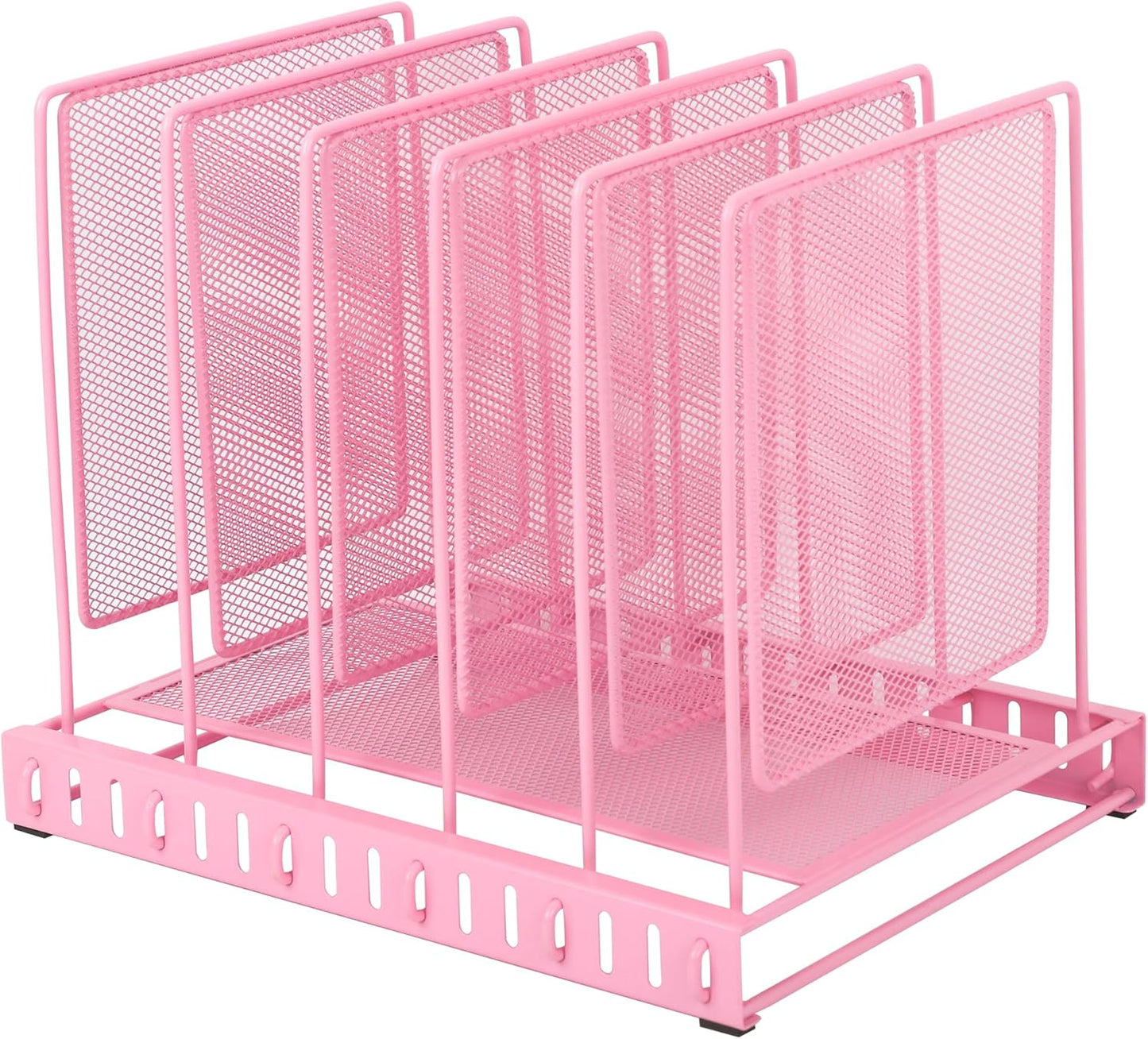 EASEPRES 5 Section Vertical Metal Mesh Desk File Organizer, Spacing Adjustable Upright Desktop Paper Mail Document Magazine Sorter Folder Holder for Workspace Office School Home, Pink