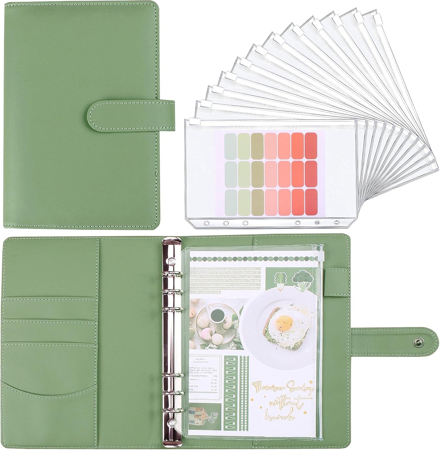 Money Saving Binder, Savings Challenges Book with for Cash Envelopes, 12pcs Zipper Envelopes A5 Budget Binder, Budget Planner for Managing Budgets and Saving Money -(Green-9.2IN)