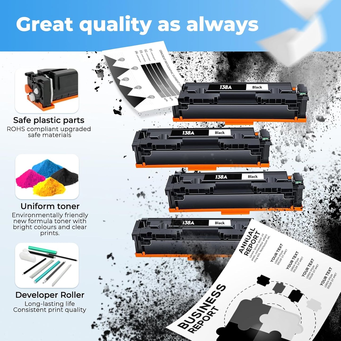 138A Black Toner Cartridge Pro MFP 3101fdw Black Toner Compatible for HP 138A Black Toner Cartridge for HP138A W1380A for pro 3001dw 3101sdw Toner 2Pack (with Chip)
