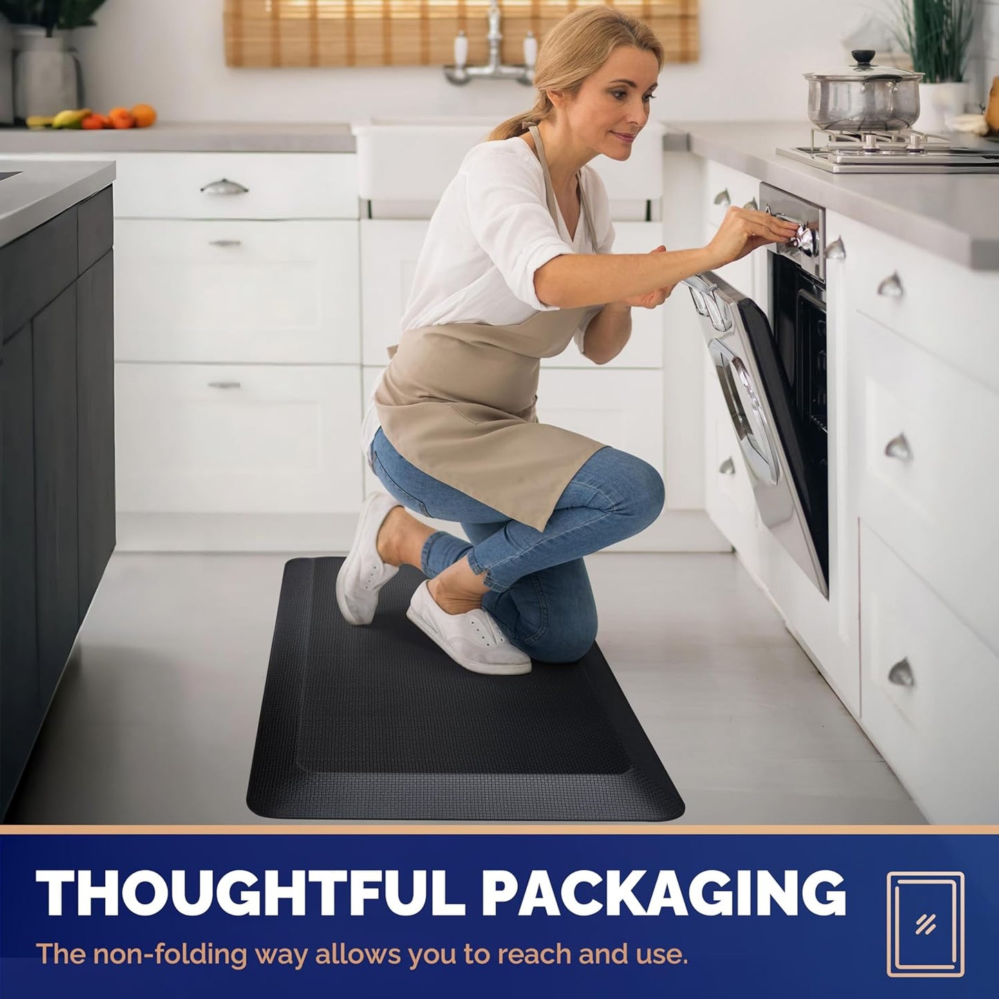 FEATOL 2 Packs Anti Fatigue Mat for Kitchen Floor Thick Cushioned Standing Desk Mat, Ergonomic Kitchen Mats Set of 2, Memory Foam Comfort Floor Mat Padded Foam Rugs, Non-Slip (20" x 39", Black)