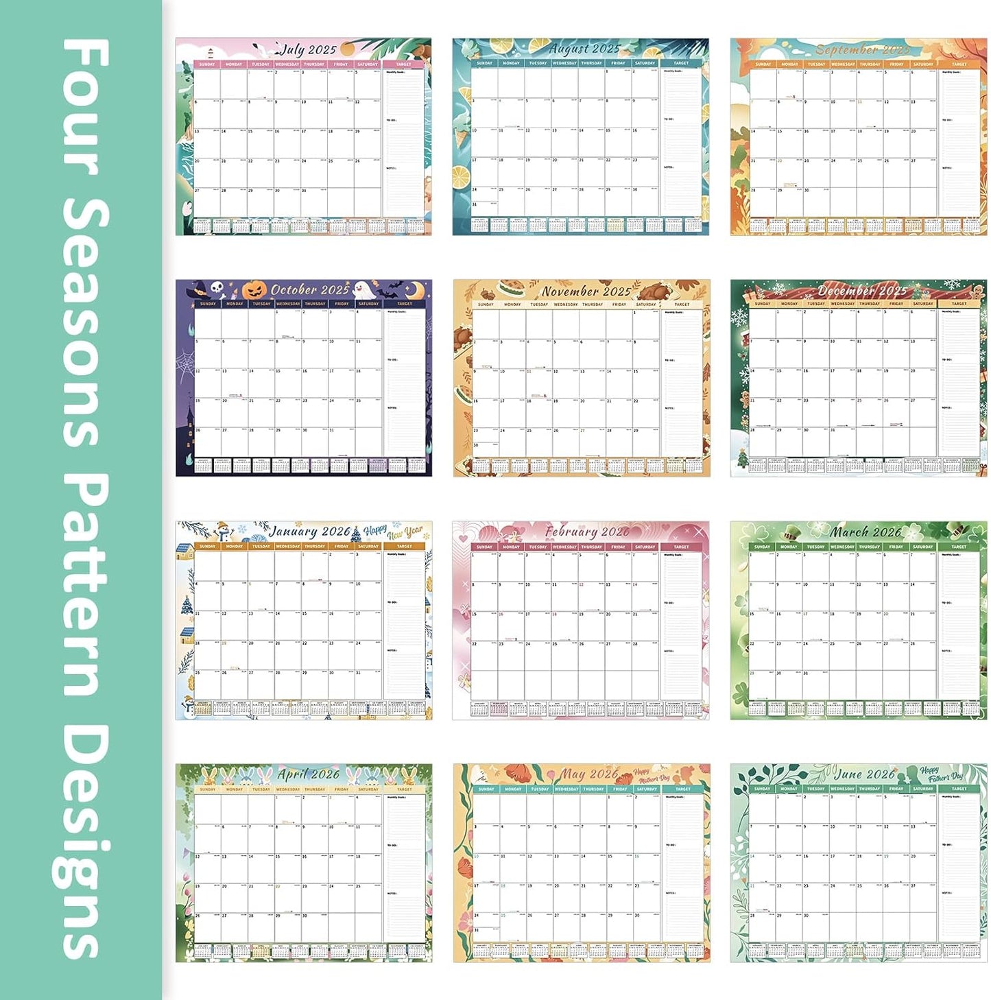 Ospelelf Desk Calendar 2025-2026 Large 22'' x 17'' Calendar 2025 Monthly Desktop Calendar, 18 Month Calendar, Use July 2025 - Dec 2026, Seasons