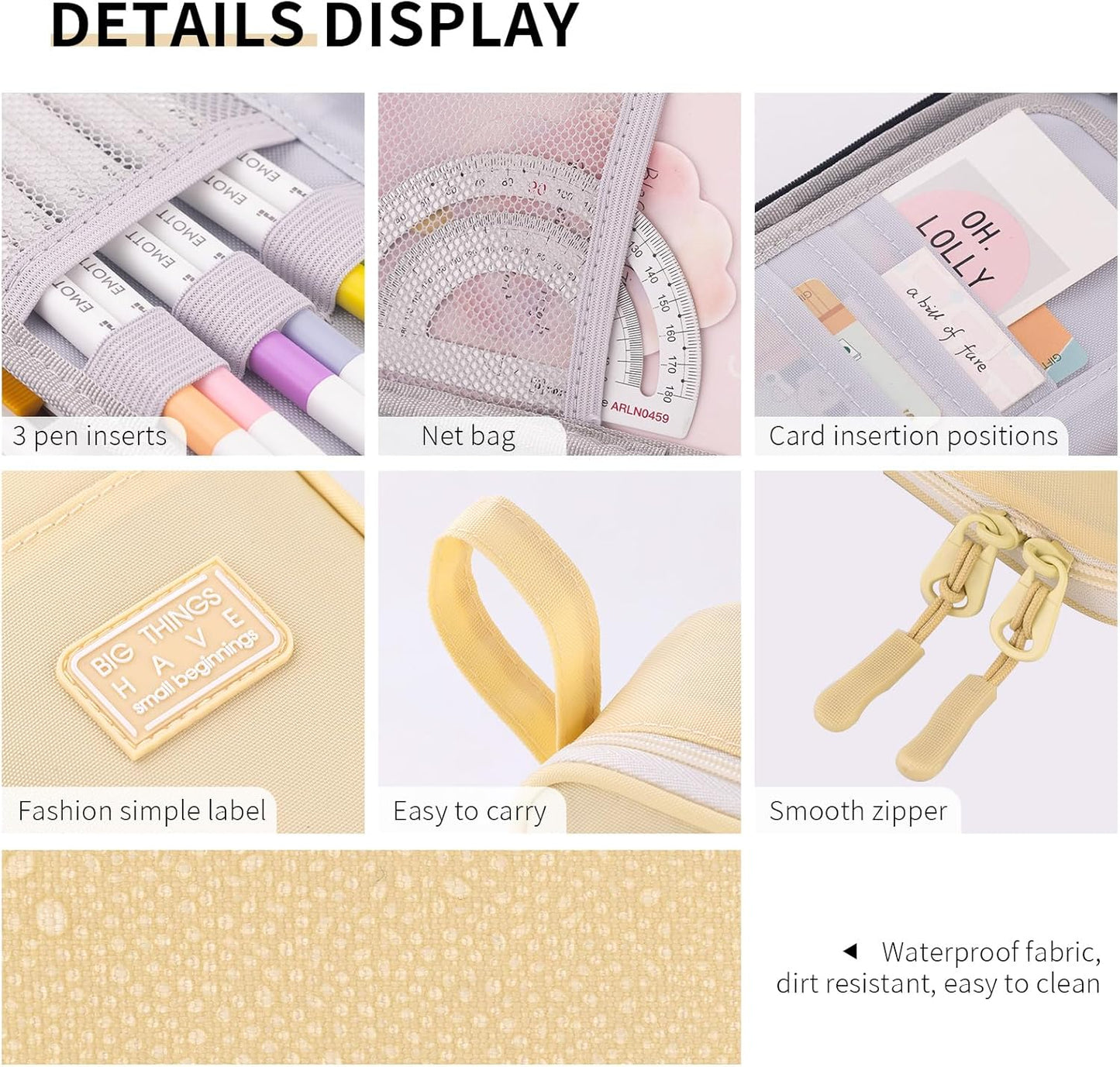 CICIMELON Durable Pen Pencil Case Big Storage Pen Pouch Bag for School Supplies College Teen Girls Adults, Beige