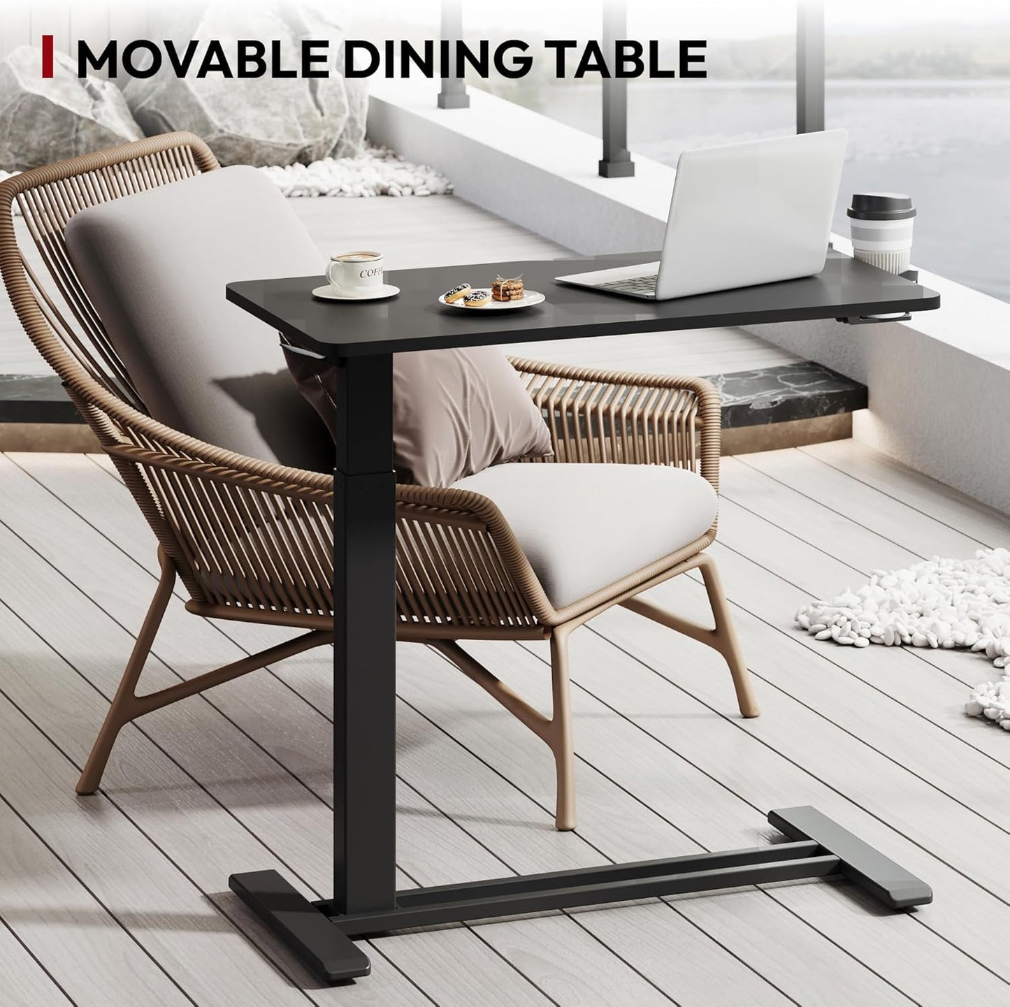 SANODESK Mobile Standing Desk with Hidden Wheels,Pneumatic Laptop Desk Rolling Computer Cart Movable Height Adjustable Small Sit Stand Desk for Home Office(31.5" W x 17.7" D, Black)