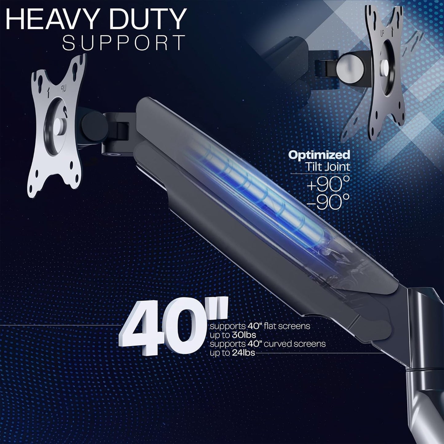 VIVO Premium Aluminum Heavy Duty Single Monitor Arm for Ultrawide Monitor up to 40 inches and 30 lbs, Desk Mount Stand, Pneumatic Height, Max VESA 100x100, Black, STAND-V110Q