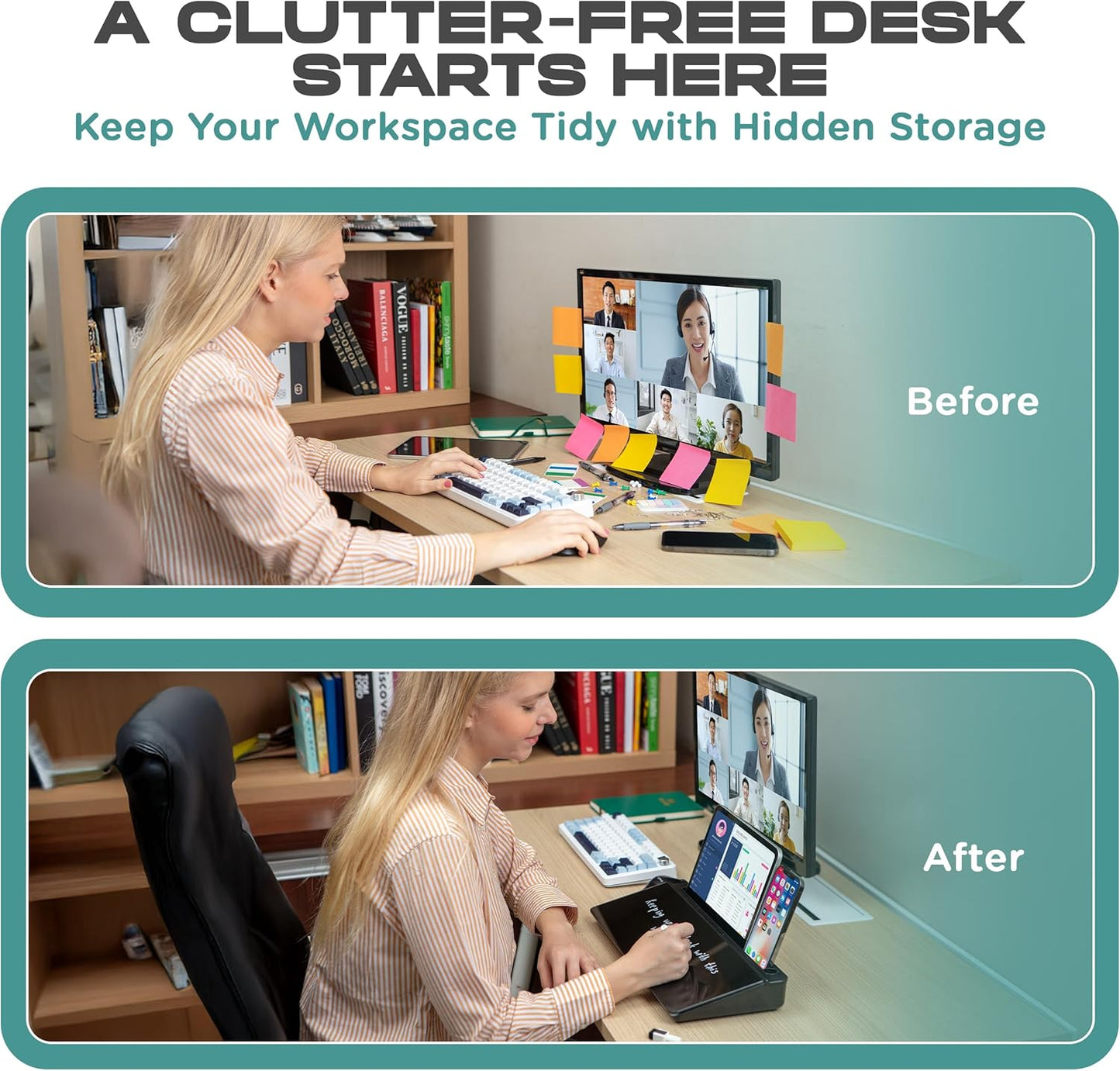 Glass Desktop Whiteboard for Quick Notes & Reminder – Desk Storage with Drawer – Compact Desk Organizer Whiteboard – Small Dry Erase Board - Desktop Accessories for Home Office (Black)