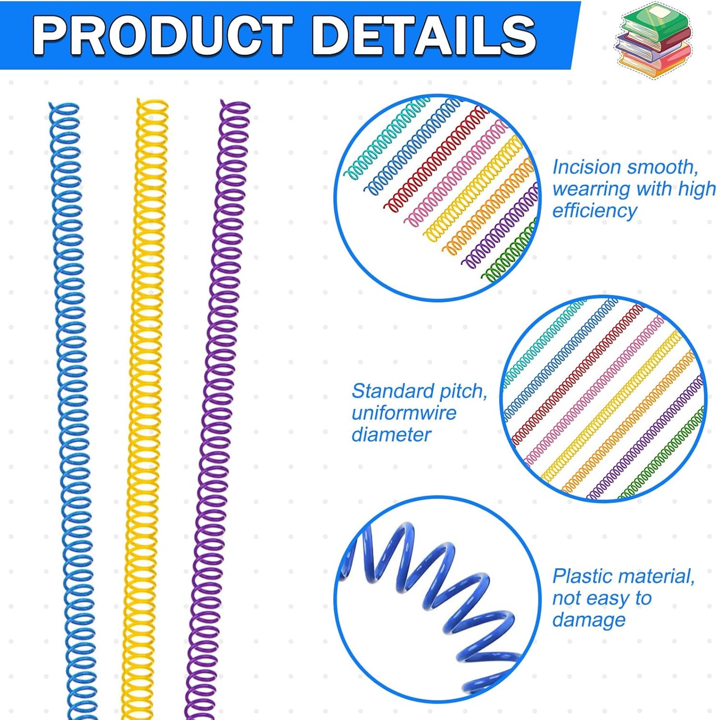 120 Pack Plastic Spiral Binding Coils Binder Binding Spirals Rings Multi Size Spiral Binding Wire Combs Spines Coils, 4:1 Pitch (1/4 Inch,Multicolor)