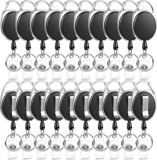 20 Pack Badge Reels Retractable ID Badge Holder with Carabiner Heavy Duty Badge Reel Clip and Key Chain for Work Office
