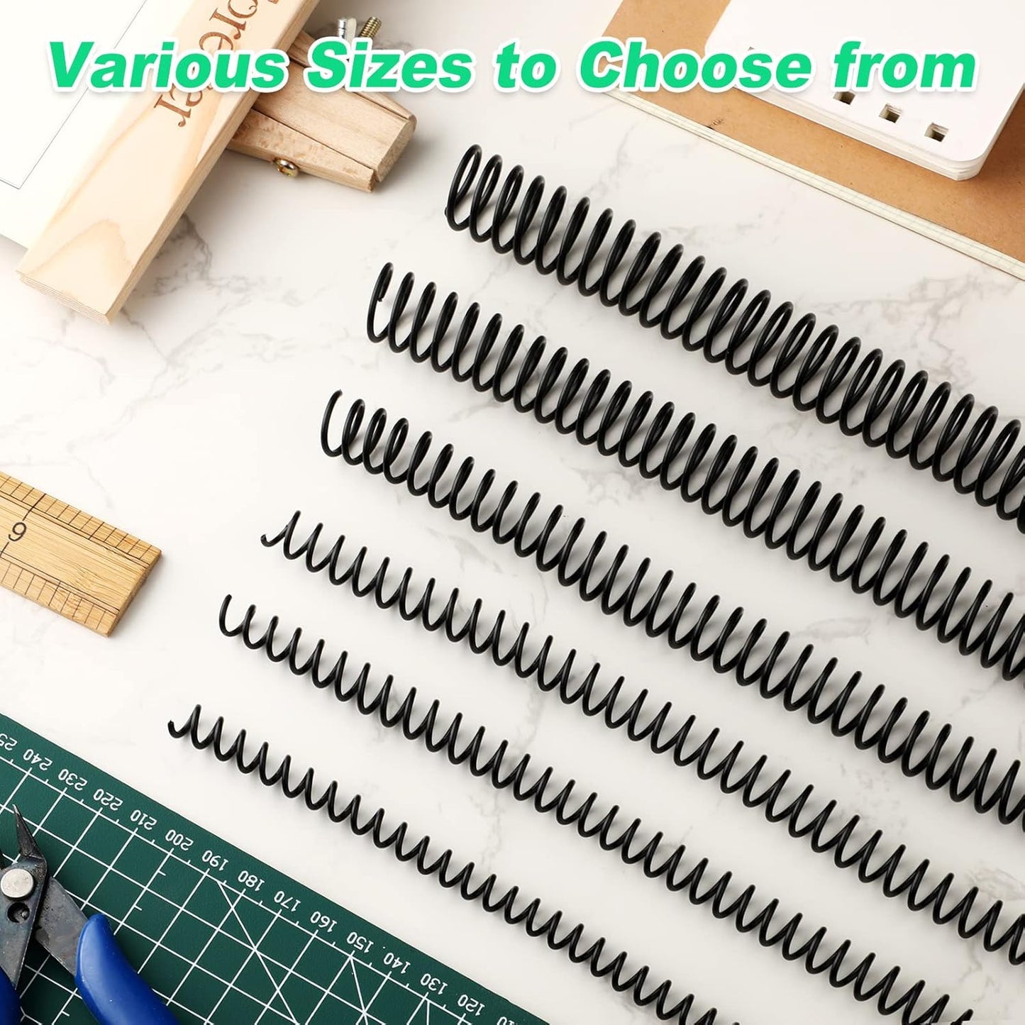Leinuosen 120 Pack Plastic Spiral Binding Coils Kit Spirals Multi Size Coils for Binding Binder Combs Spines(1/4 5/16 3/8 1/2 5/8 3/4 Inch,Black)
