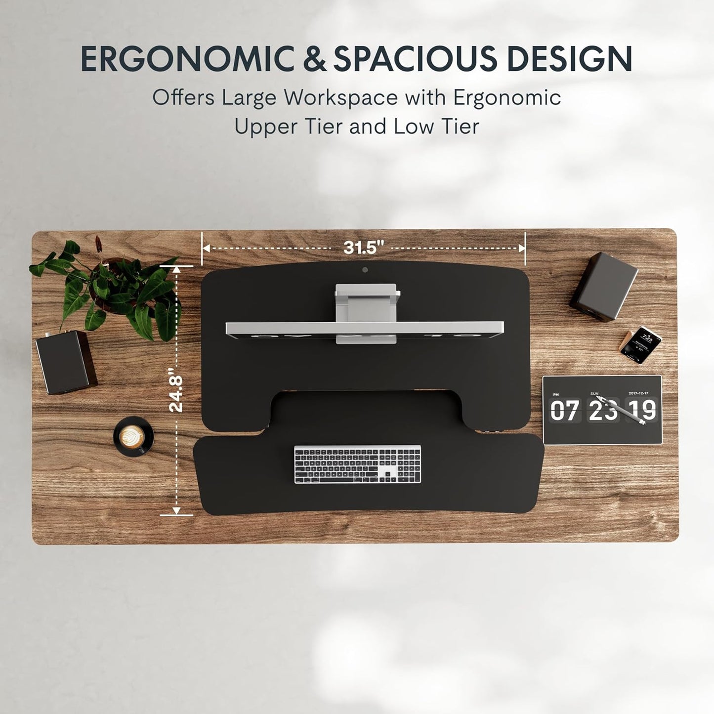 FLEXISPOT 32" Motorized Standing Desk Converter, Electric Stand up Desk Riser, Sit to Stand Dual Monitor and Laptop Workstation with Wide Keyboard Tray, Black