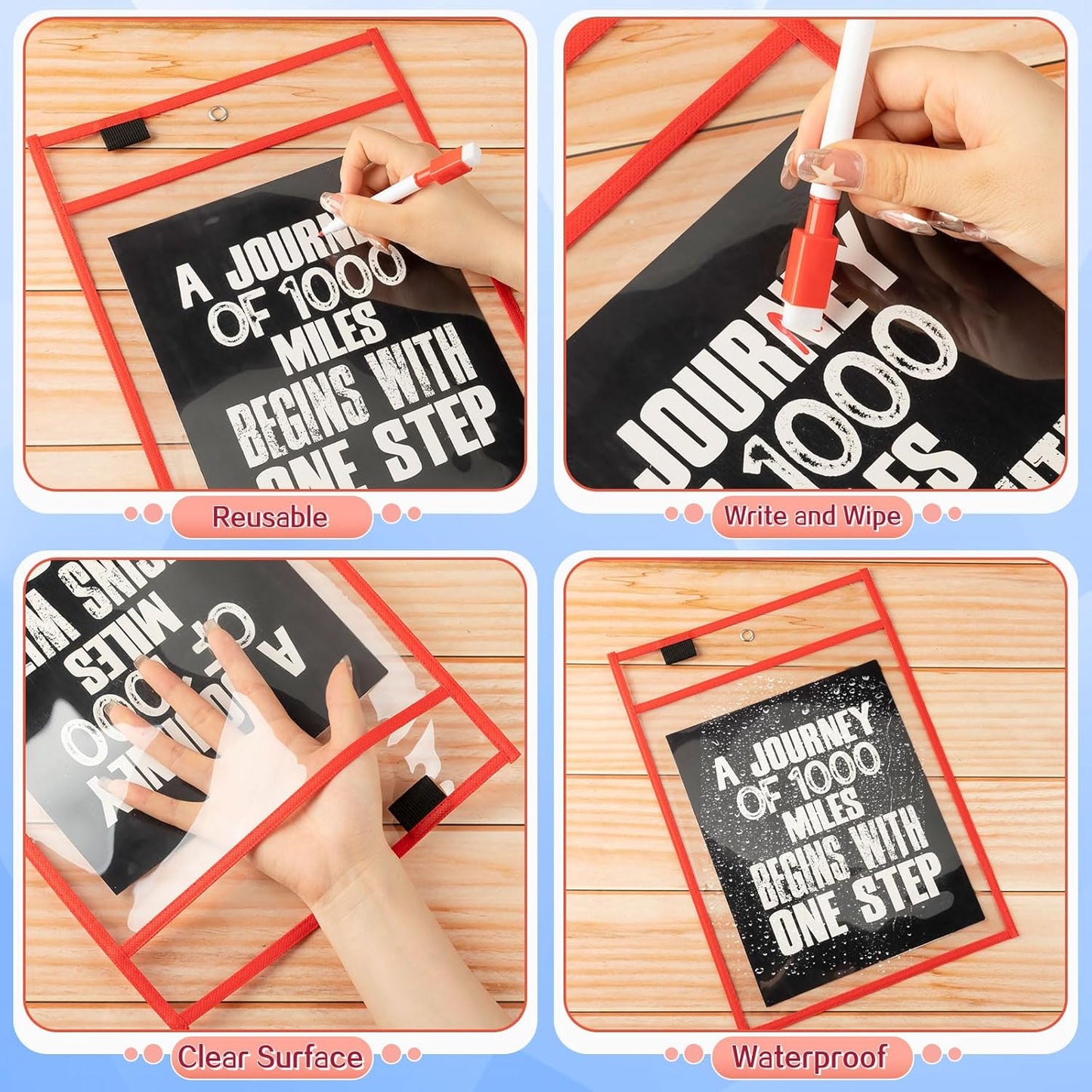 Seajan 120 Pcs Clear Dry Erase Pockets Plastic Sleeves for Paper 14 x 10 Inch Reusable Document Holder Shop Ticket Holders Dry Erase Pocket Organizer Teacher Supplies for Classroom (Vibrant Color)