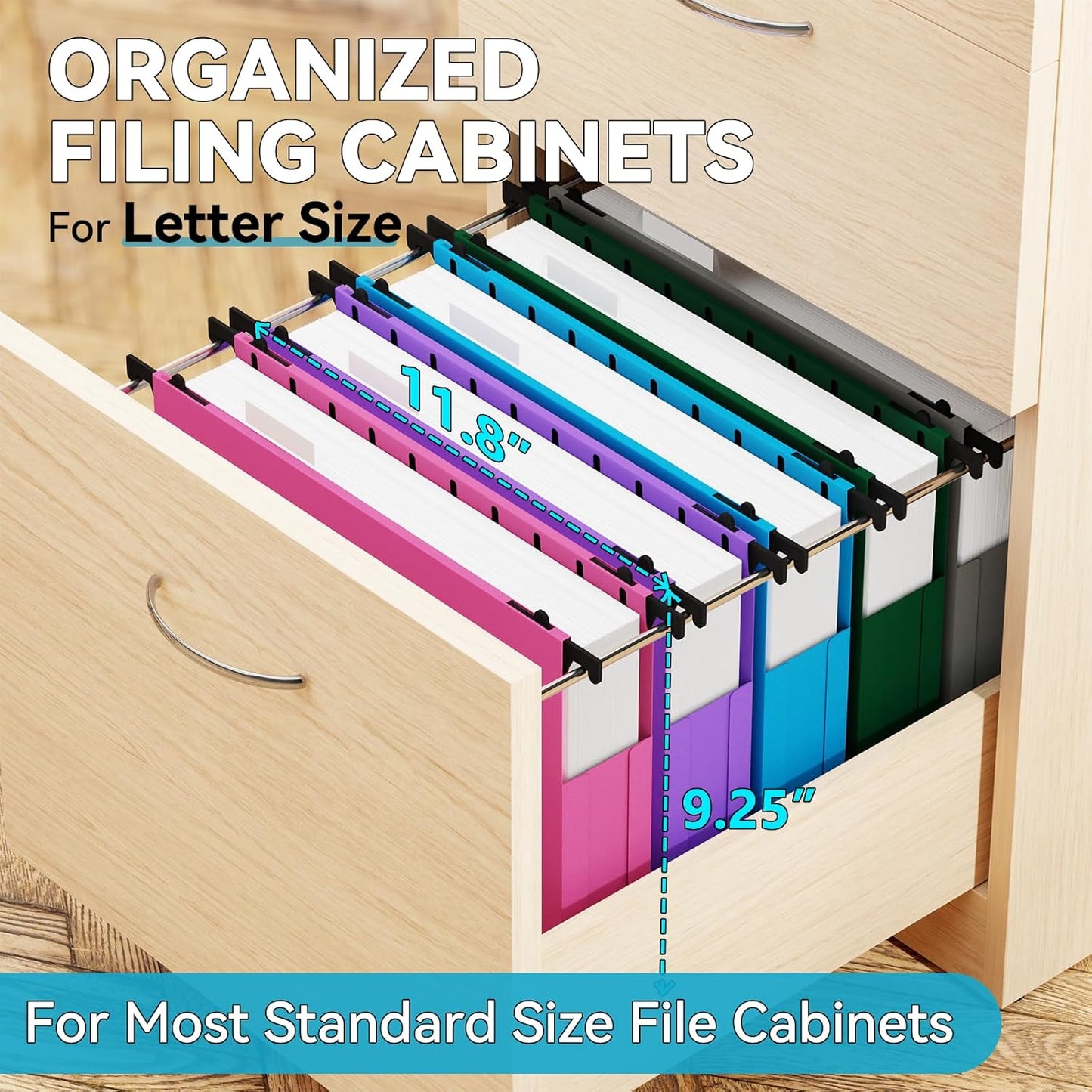 Plastic Hanging File Folder Extra Capacity,Letter Size,Upgraded 2"Expansion Accordian Pocket,12 Pack Expandable Hanging Folders,Adjustable Tabs,No Assembly,Heavy Duty for Filing Cabinet,Colored