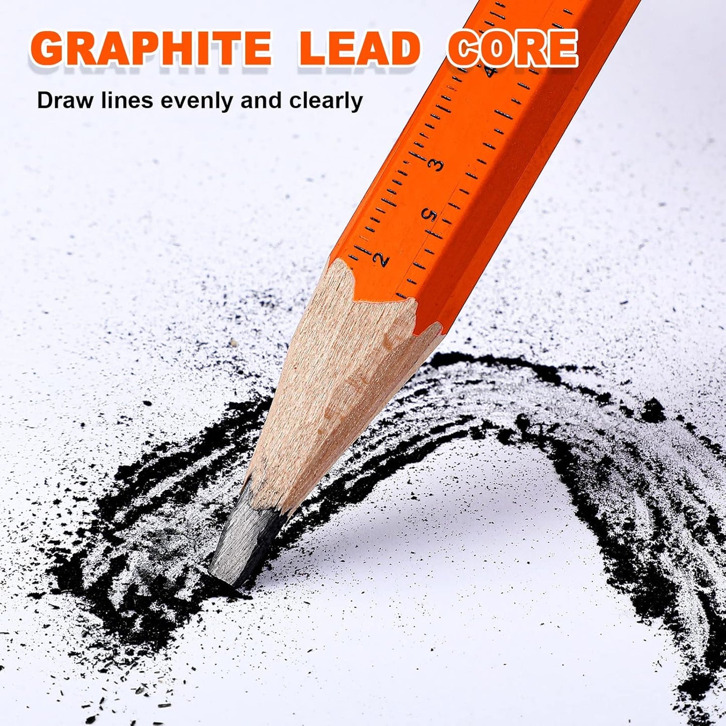 Honoson 200 Pcs Flat Construction Pencils with Printed Ruler Wood Graphite 2 Pcs Carpenter Pencil Sharpener for Woodworking Marking Tool(Orange)