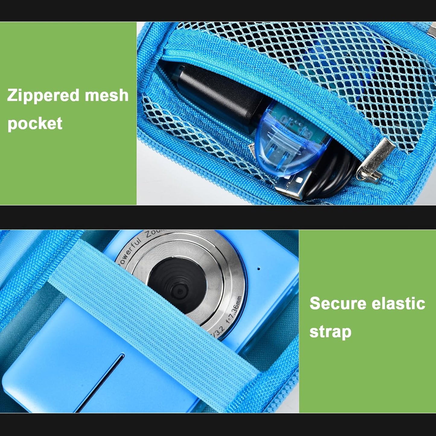 Digital Camera Case Compatible with VAHOIALD FHD 1080P/ for CAMKORY Digital Point and Shoot/for KODAK PIXPRO FZ45-BK 16MP Vlogging/for IWEUKJLO/for Nsoela, Holder for SD Card More- Blue (Box Only)