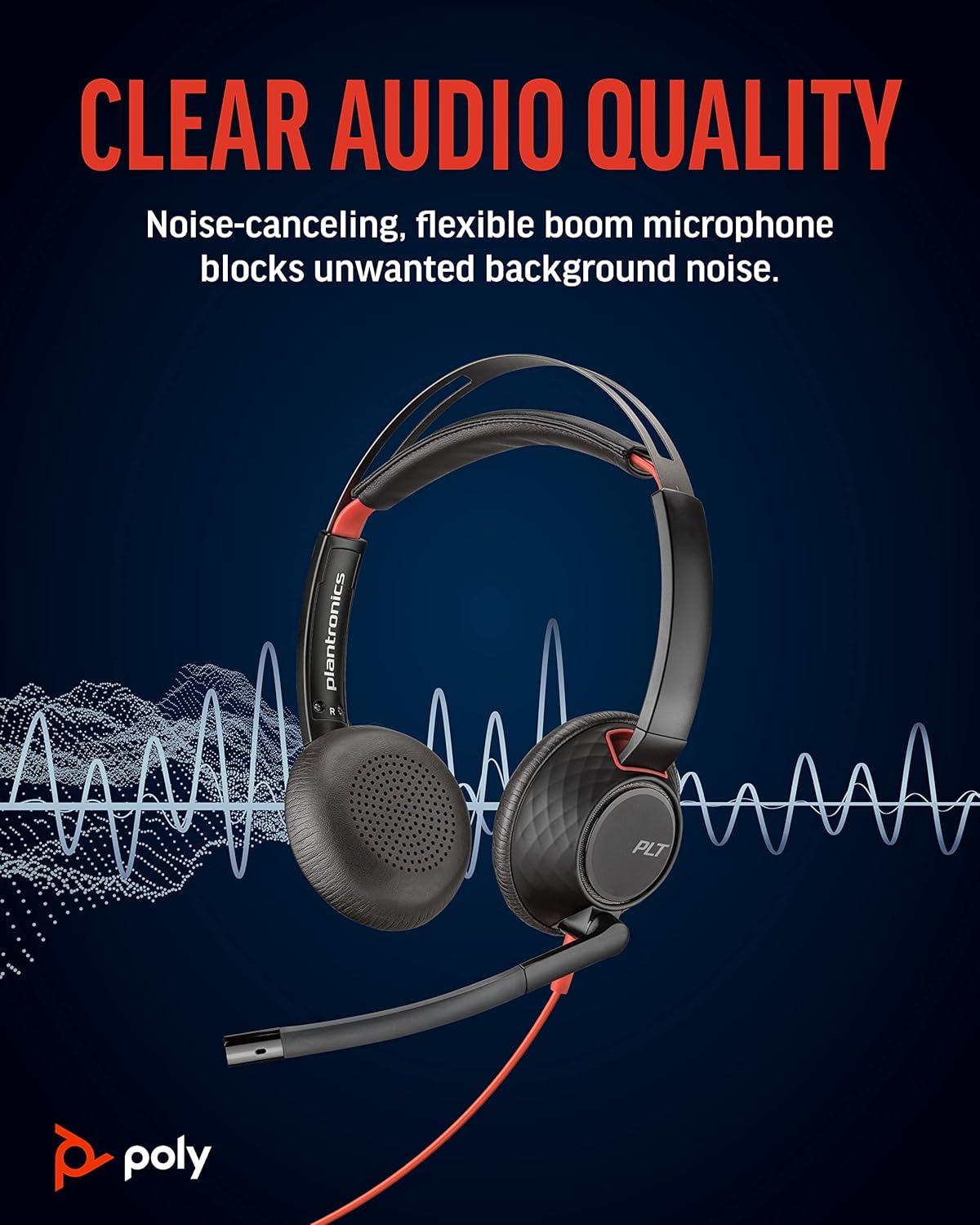 Poly - Blackwire 5220 USB-A Headset (Plantronics) - Wired, Dual Ear (Stereo) Computer Headset with Boom Mic - USB-A, 3.5 mm to connect to your PC, Mac, Tablet and/or Cell Phone