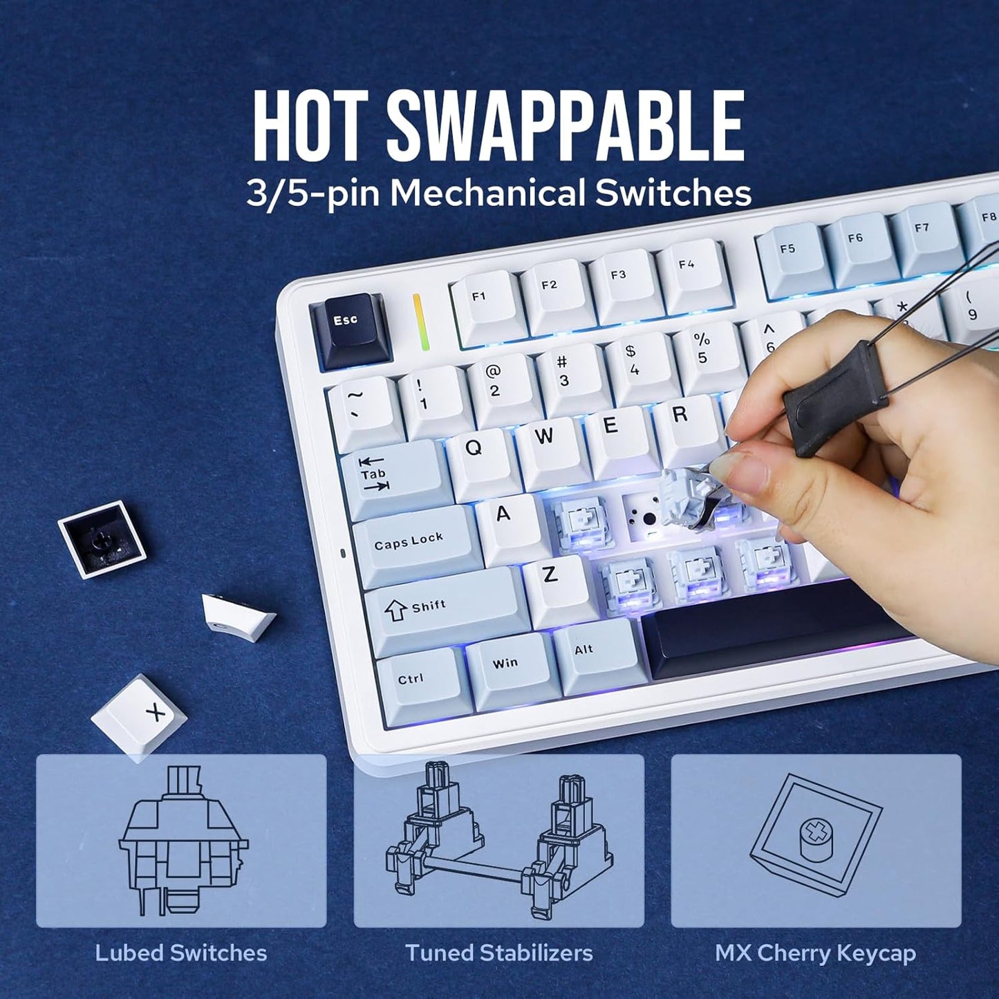 EPOMAKER X Aula F99 PRO Wireless Gaming Keyboard with 8000mAh Battery, Hot Swappable Creamy Keyboard, 2.4GHz/Type-C/BT5.0, NKRO, RGB Backlit for Win/Mac/Gaming (Blue&White)