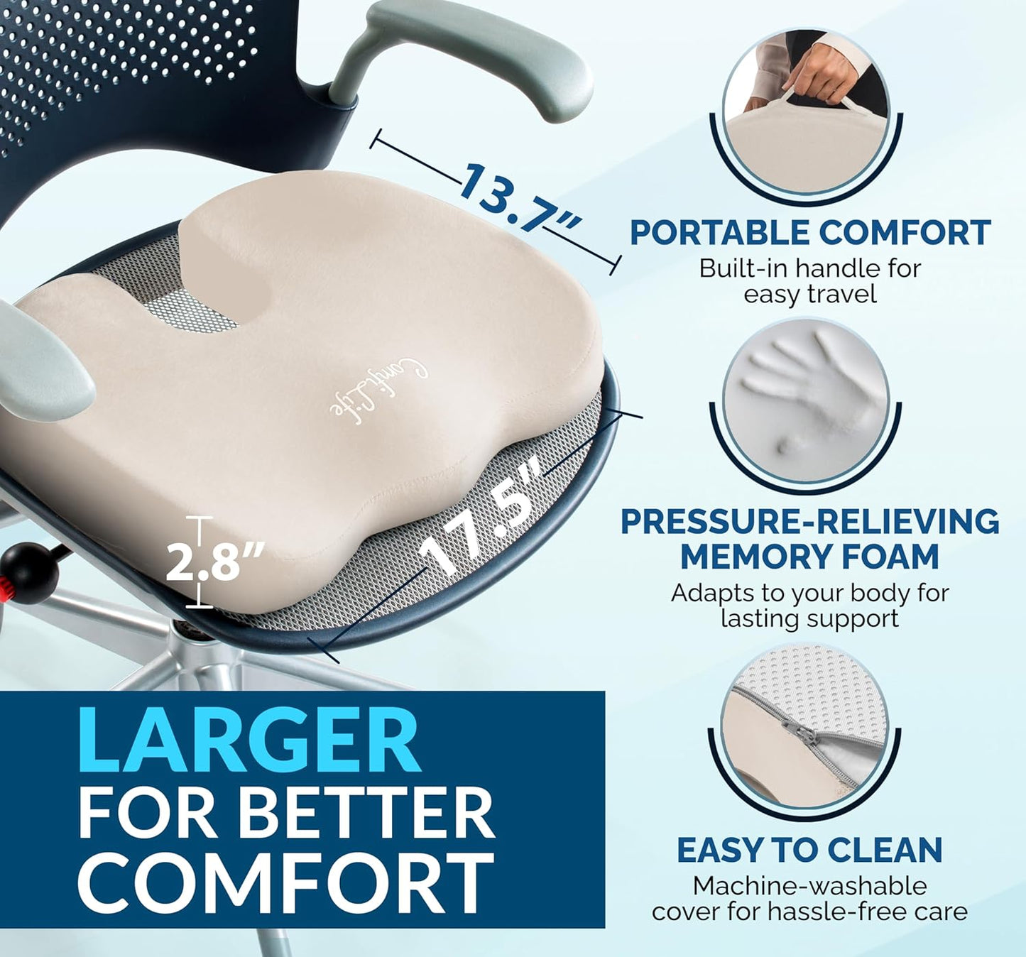 ComfiLife Premium Gel & Memory Foam Seat Cushion – Doctor Recommended Office Chair Cushion, Car Seat Cushion – Chair Cushions for Back & Sciatica Pain Relief – Seat Cushions for Office & Desk (Beige)