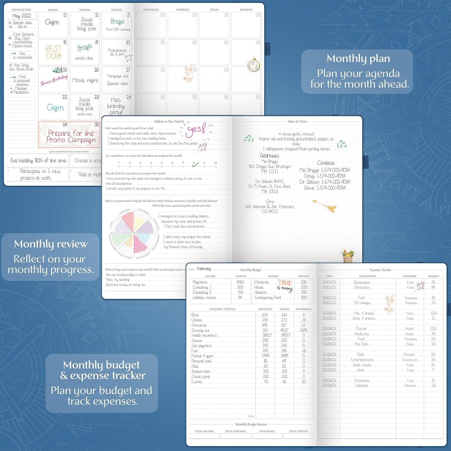 Legend Planner PRO Premium – Large Undated Weekly, Monthly & Budget Planner with Habit Tracker – Life Organizer for Time & Task Management, Goal Setting & Productivity – A4 size (Mystic Blue)