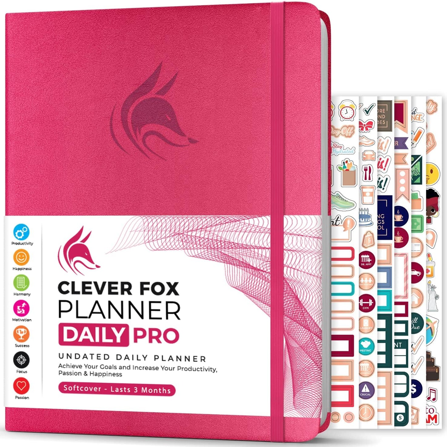 Clever Fox Planner Daily PRO - 8.5 x 11" A4 Size Daily Life Planner and Gratitude Journal to Increase Productivity, Time Management and Hit Your Goals - Undated - Lasts 3 Months (Dark Pink)