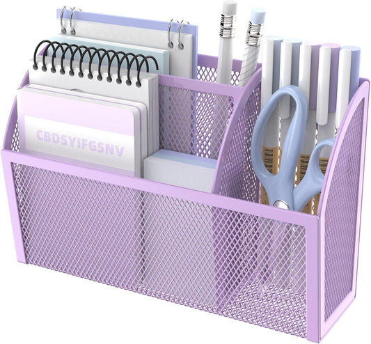 DALTACK Magnetic Pencil Holder - 3-Grid Mesh Shelf for Whiteboard, Refrigerator & Locker - Organizer for Home, School & Office, Purple